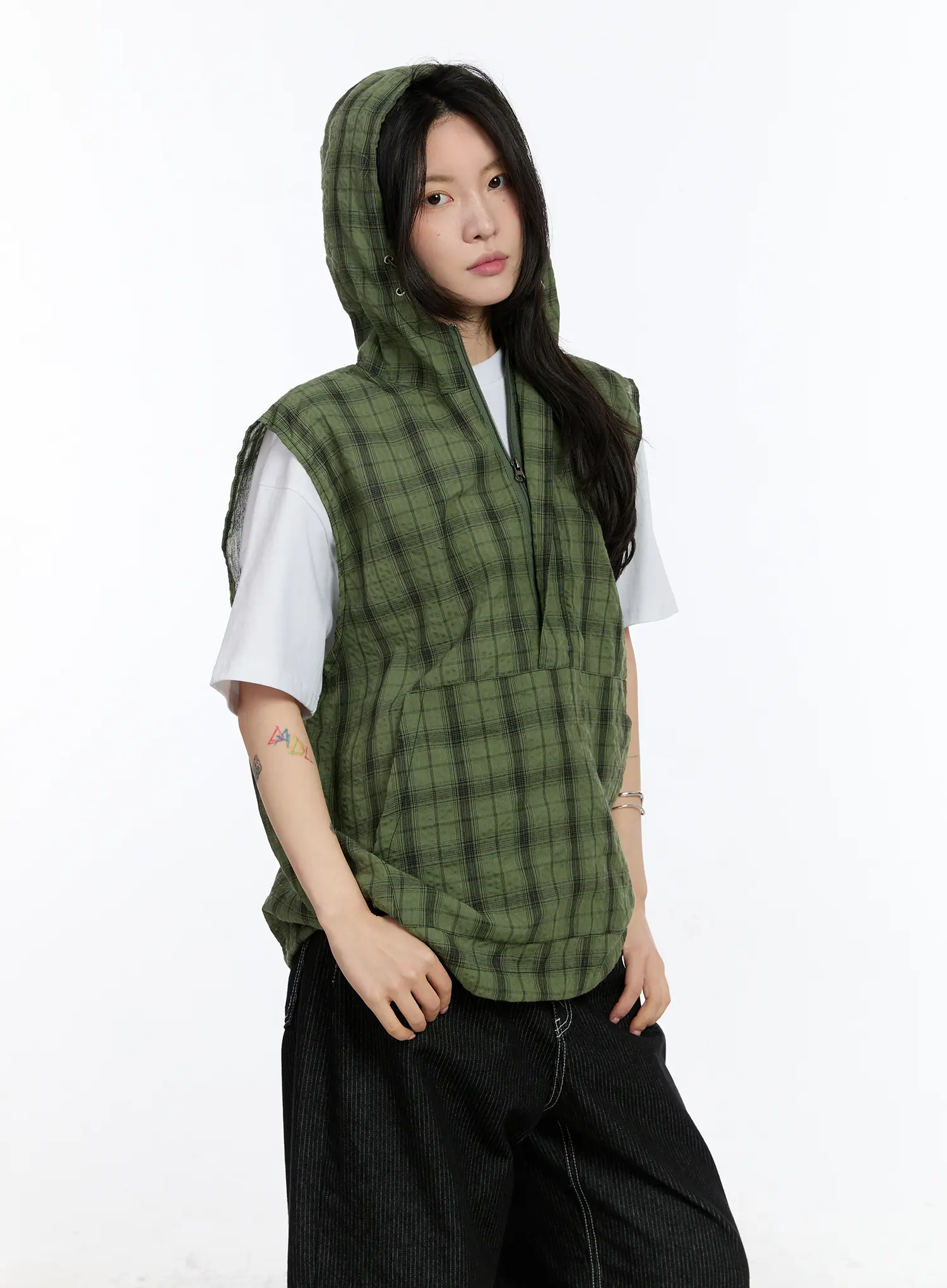 Checkered Hooded Vest CA506 - Image 2