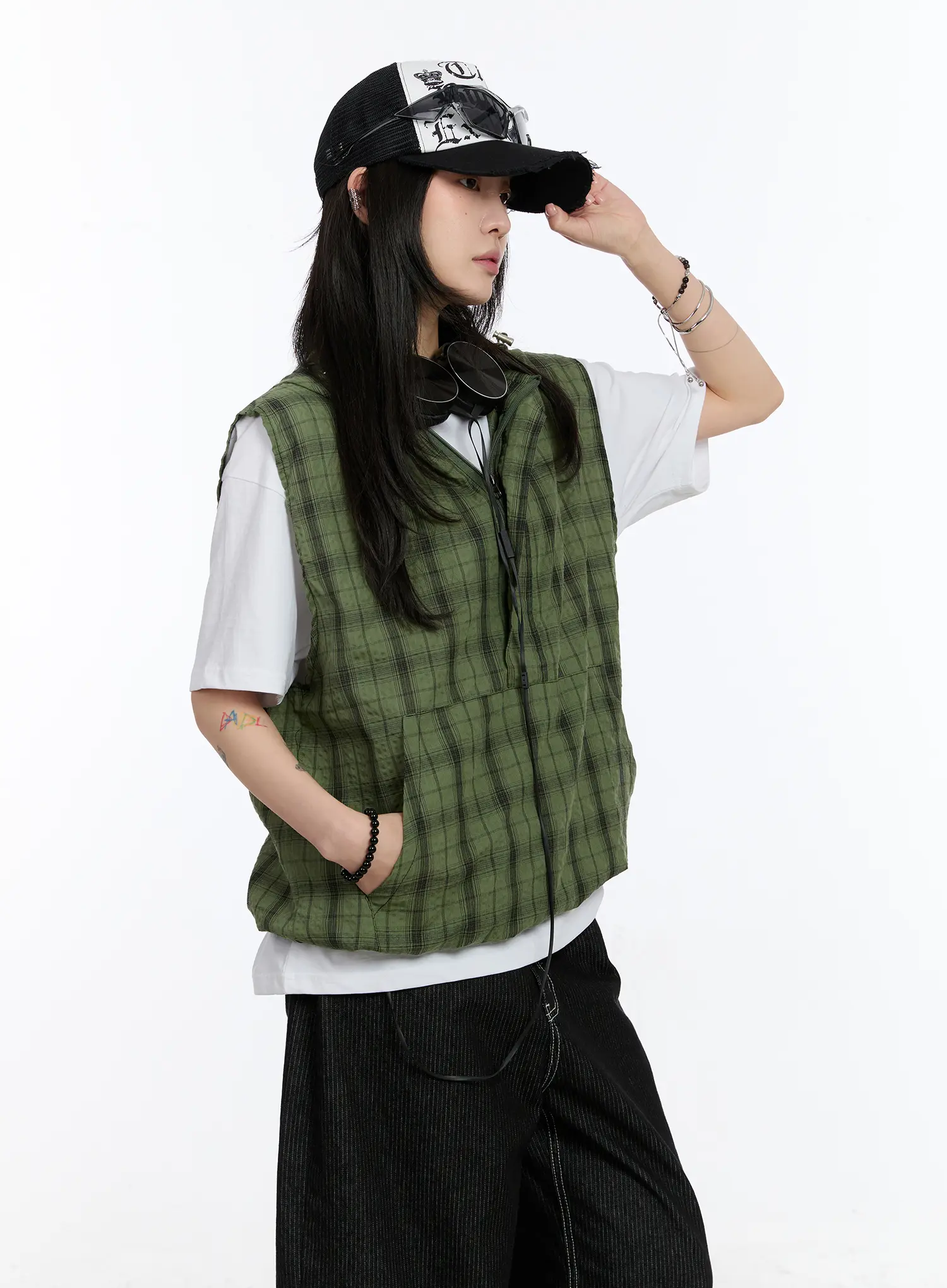 Checkered Hooded Vest CA506 - Image 4