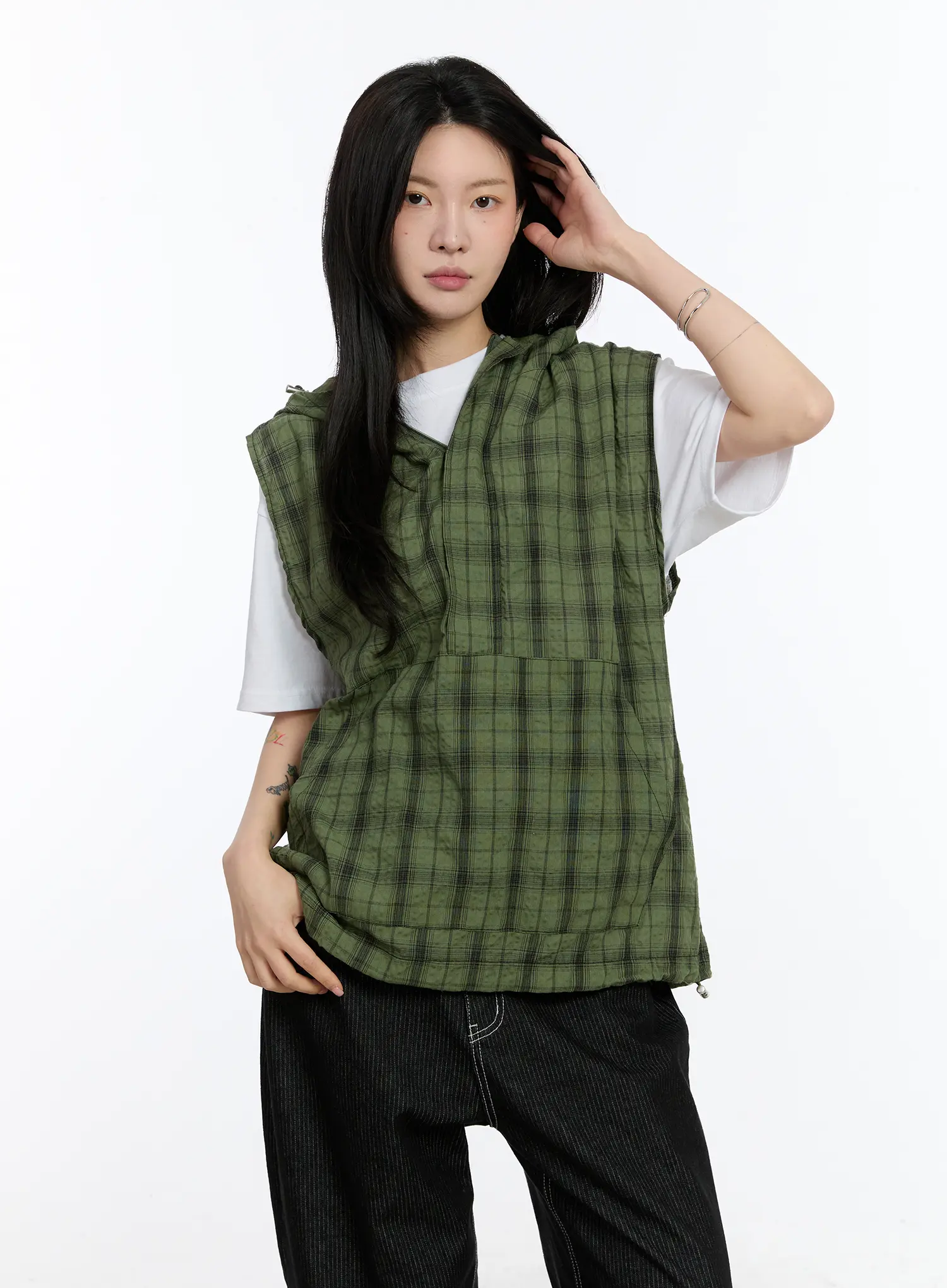 Checkered Hooded Vest CA506 - Image 9