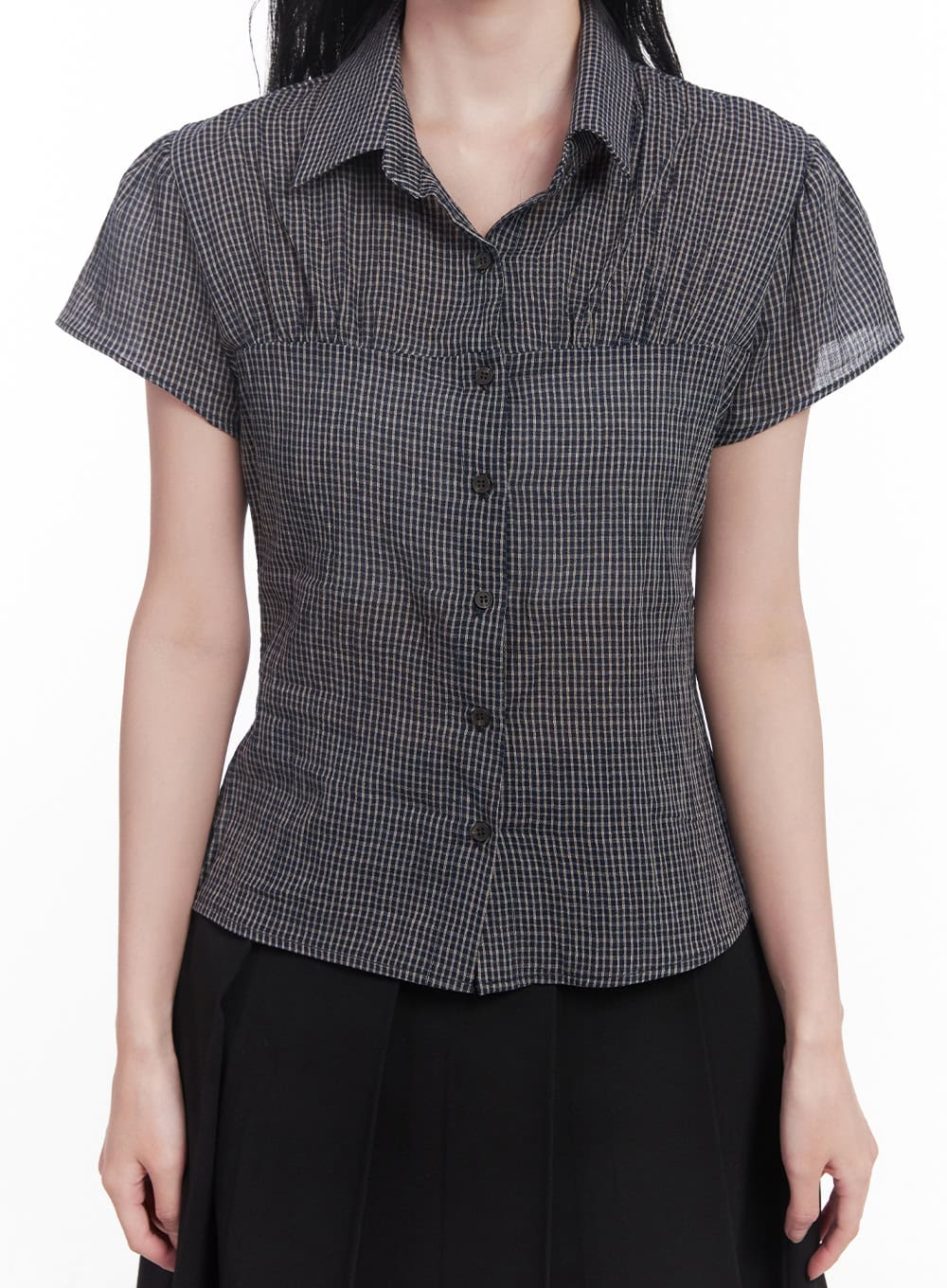 Checkered Puff Button Blouse Top CY526 - Image 8