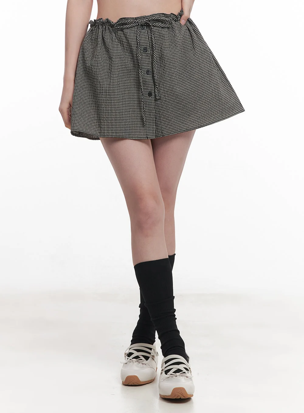 Checkered Ribbon Button Mini Skirt IY513 - Image 8