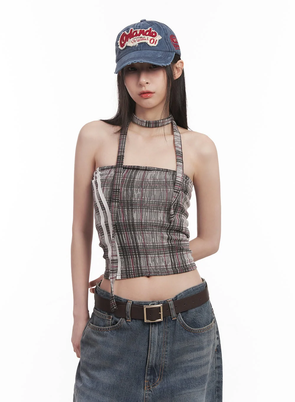 Checkered Tube Top & Scarf Set CM517 - Image 5