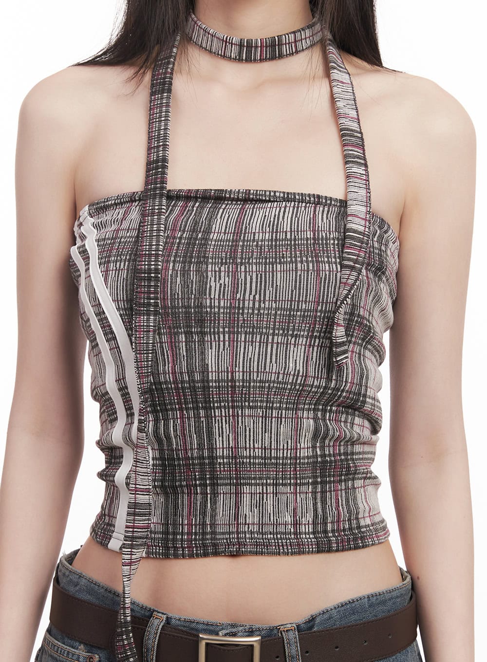 Checkered Tube Top & Scarf Set CM517 - Image 8