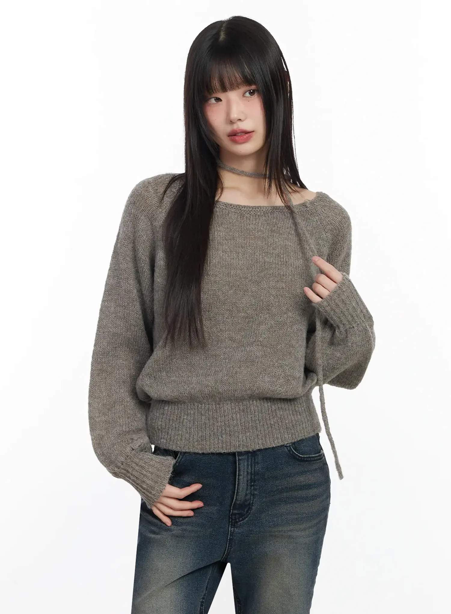 Chic Off-Shoulder Knit Sweater and Thin Scarf Set F517 - Image 2