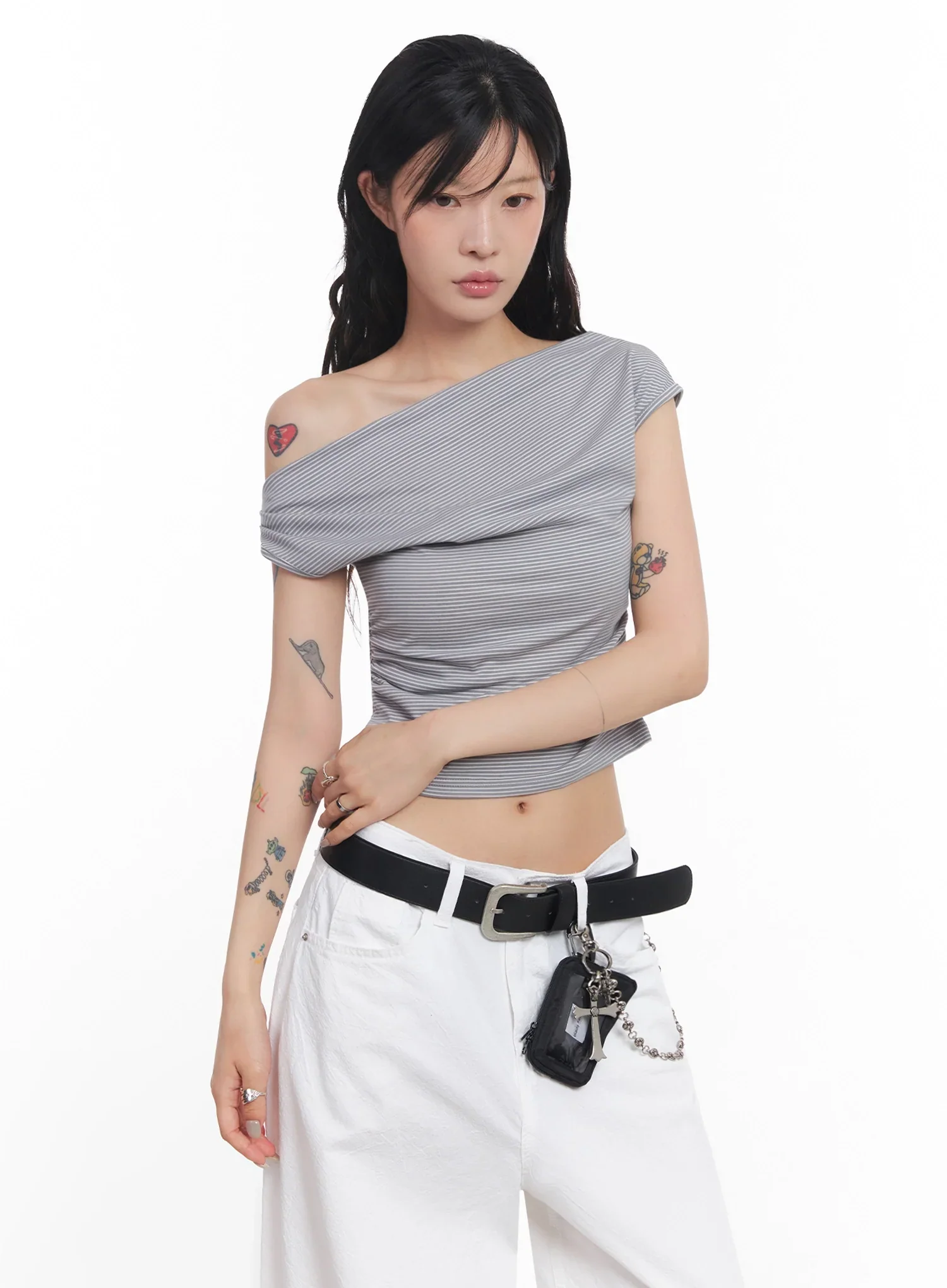 Chic Off-Shoulder Striped Tee IC503 - Image 17