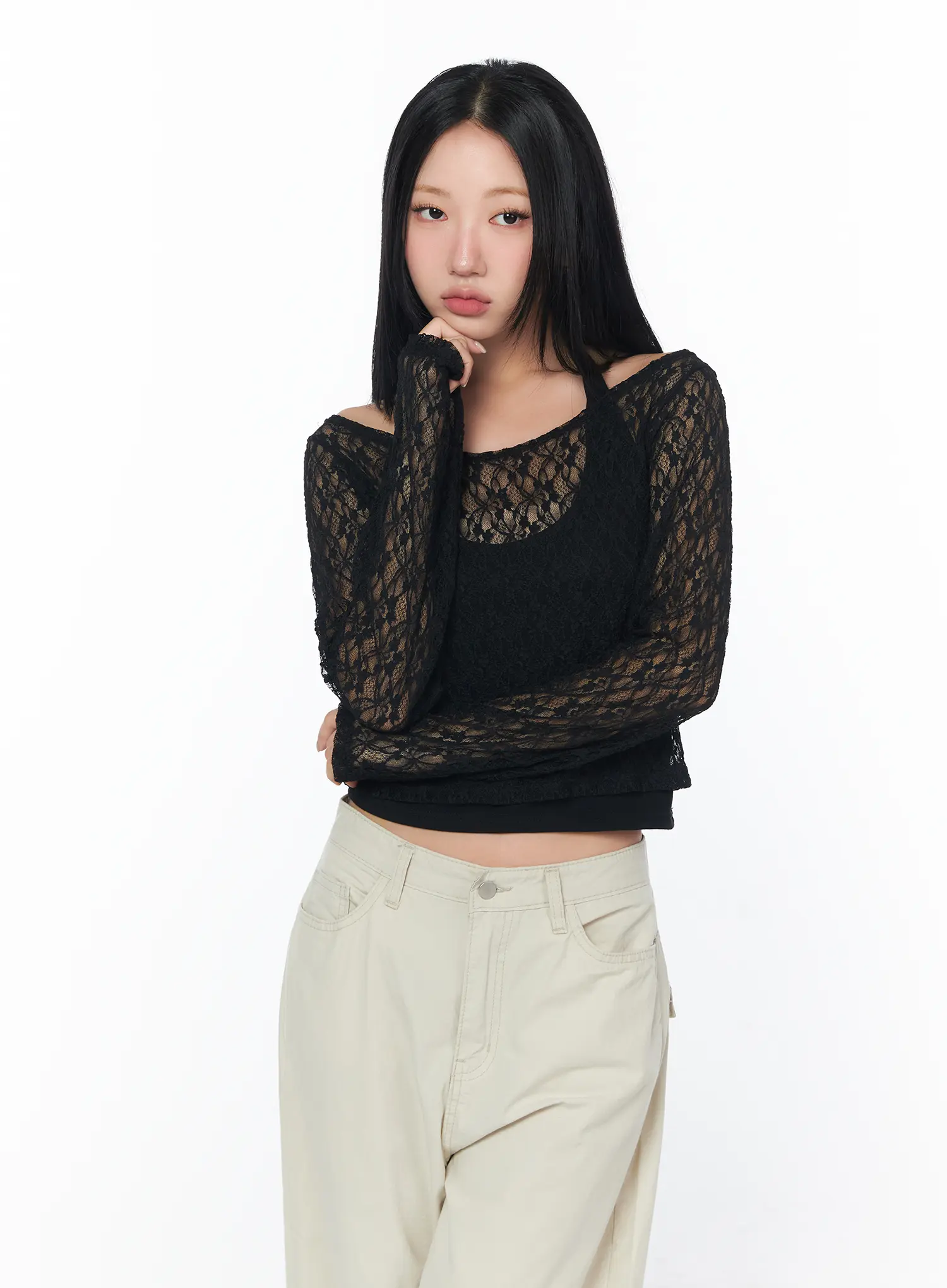 Chic Sheer Lace Top Set CY512 - Image 10