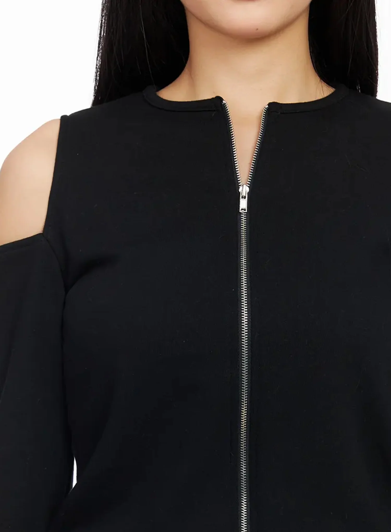 Chic Shoulder Cut-Out Zip-Up Top IA507 - Image 4