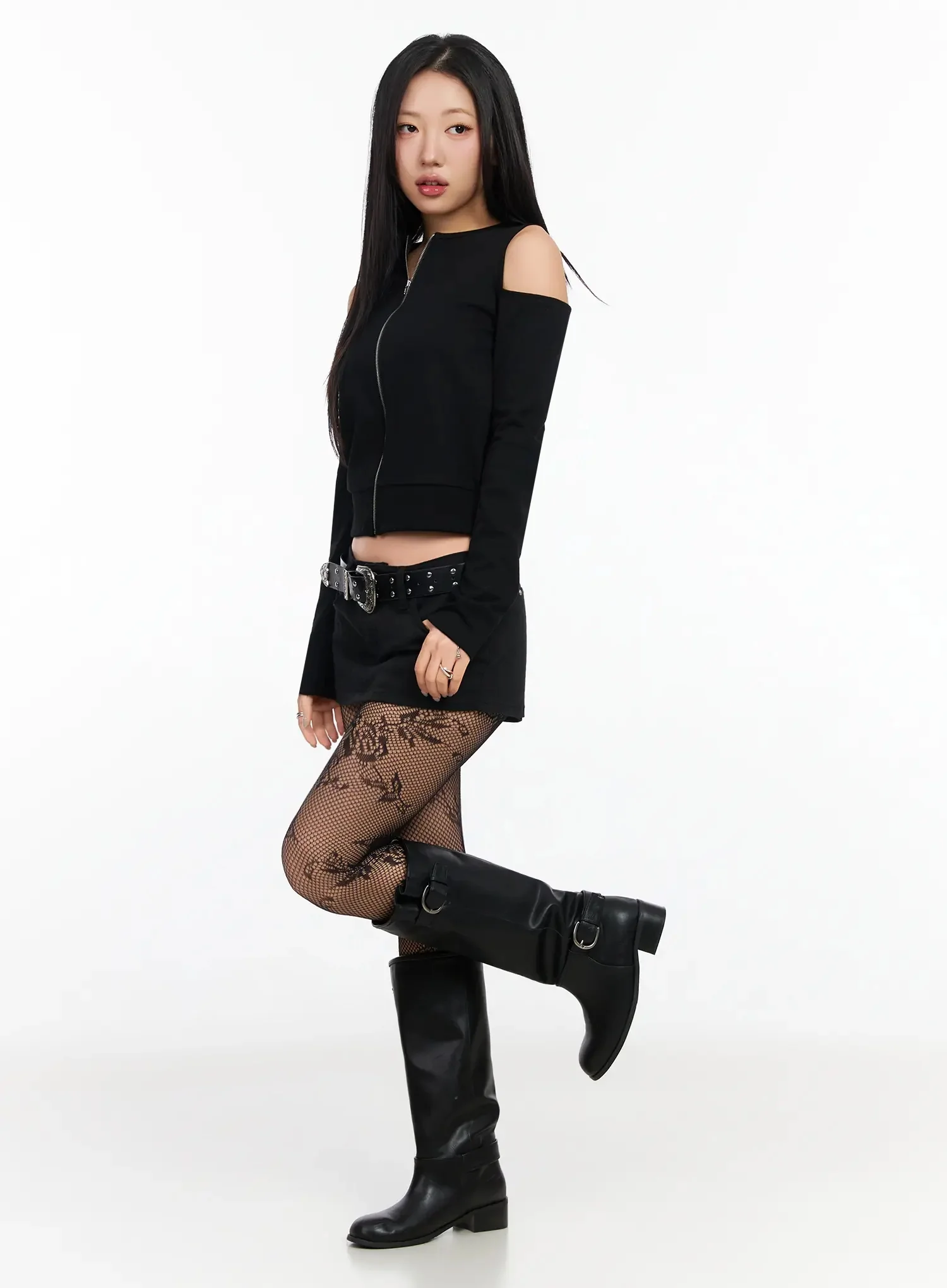 Chic Shoulder Cut-Out Zip-Up Top IA507 - Image 6