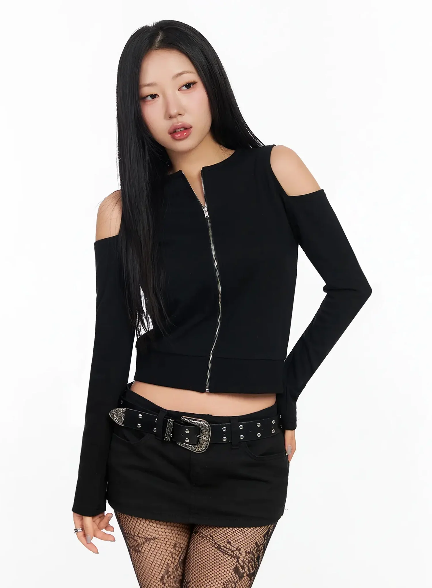 Chic Shoulder Cut-Out Zip-Up Top IA507 - Image 7