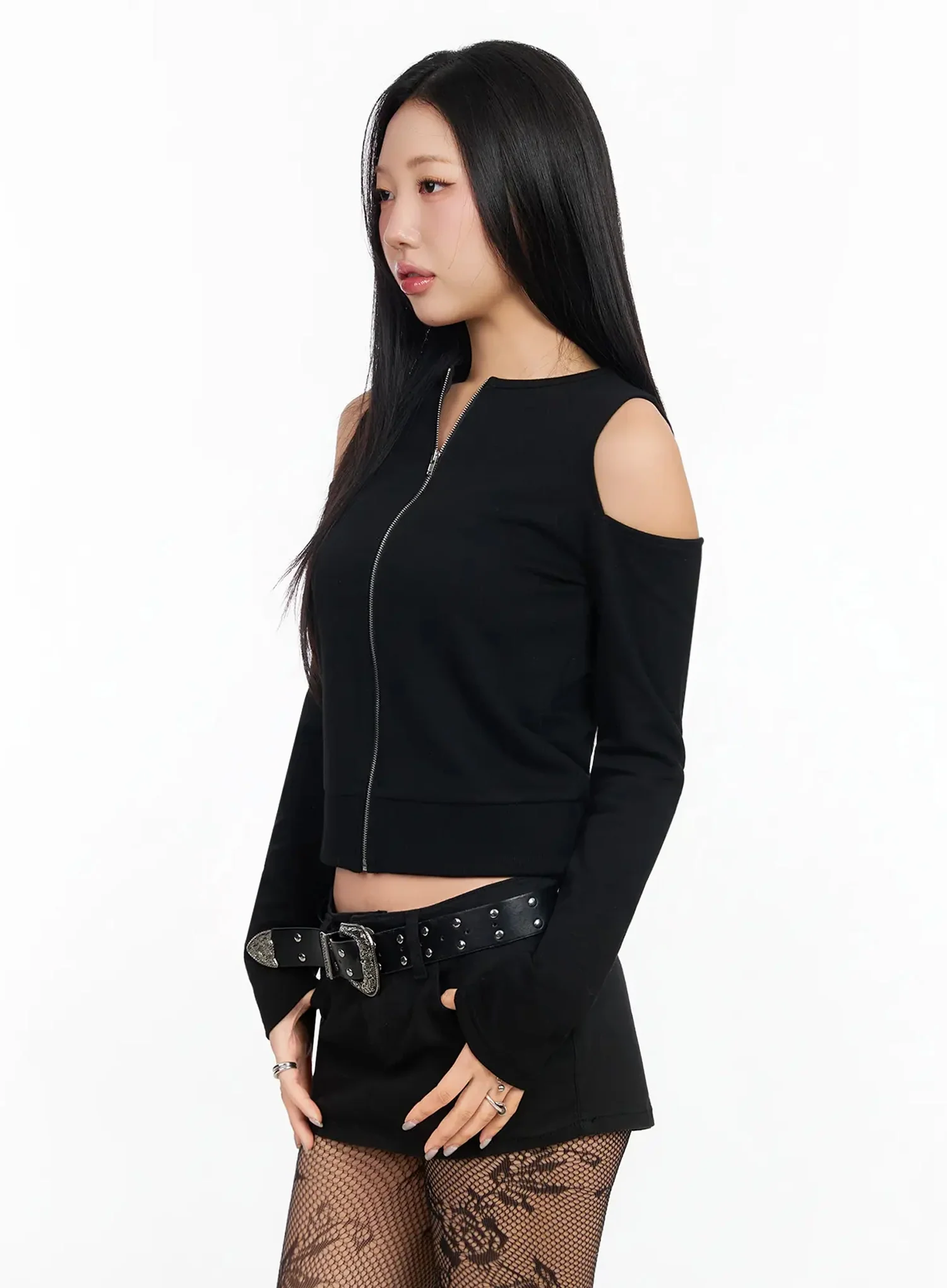 Chic Shoulder Cut-Out Zip-Up Top IA507 - Image 8