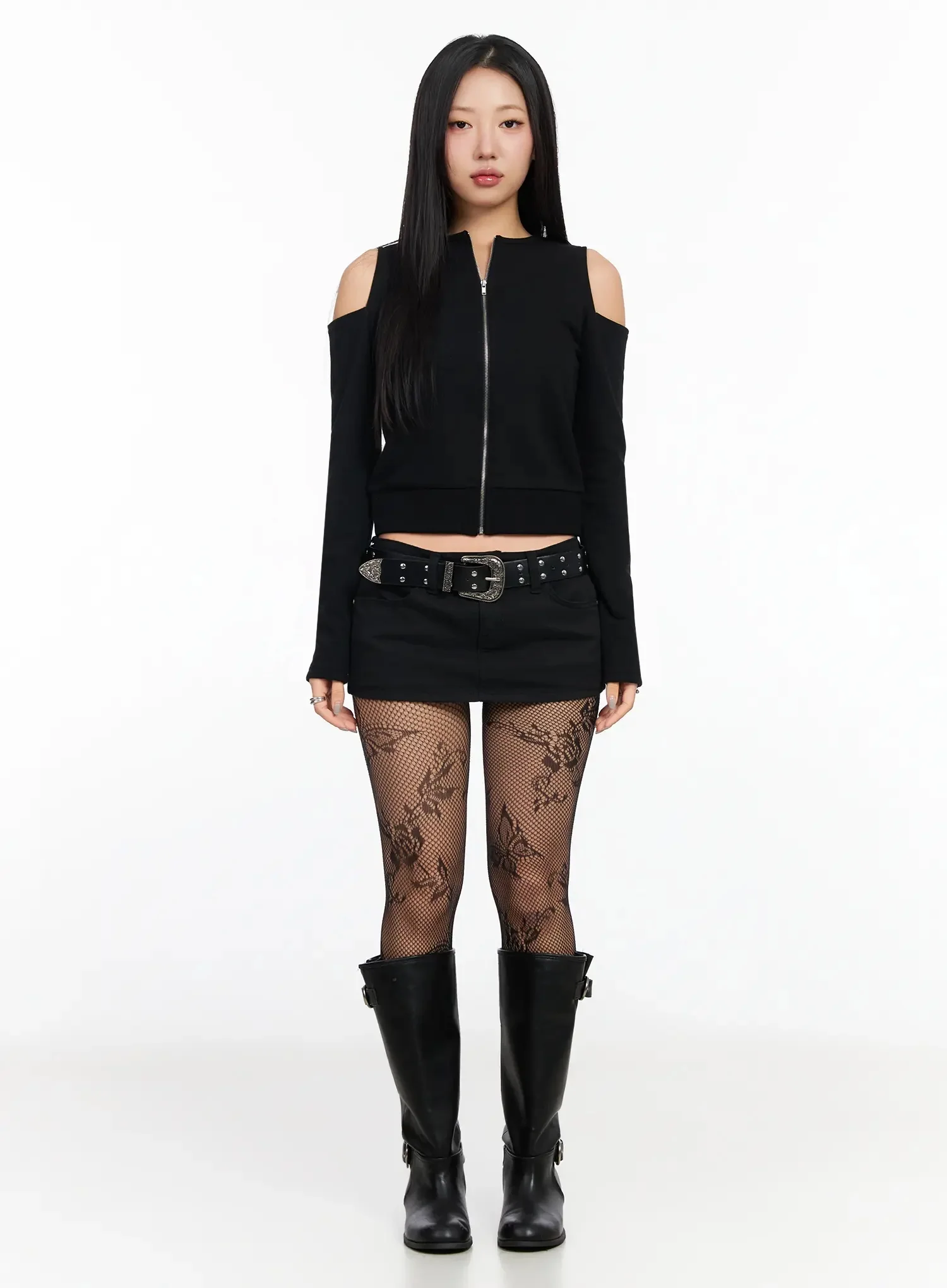 Chic Shoulder Cut-Out Zip-Up Top IA507 - Image 9