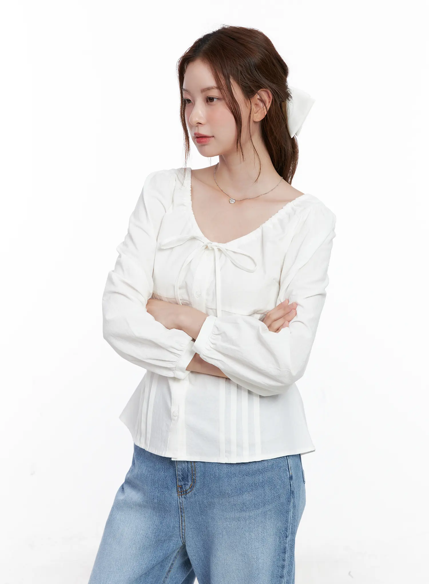 Chic Two-Way Ribbon Blouse CG521 - Image 4