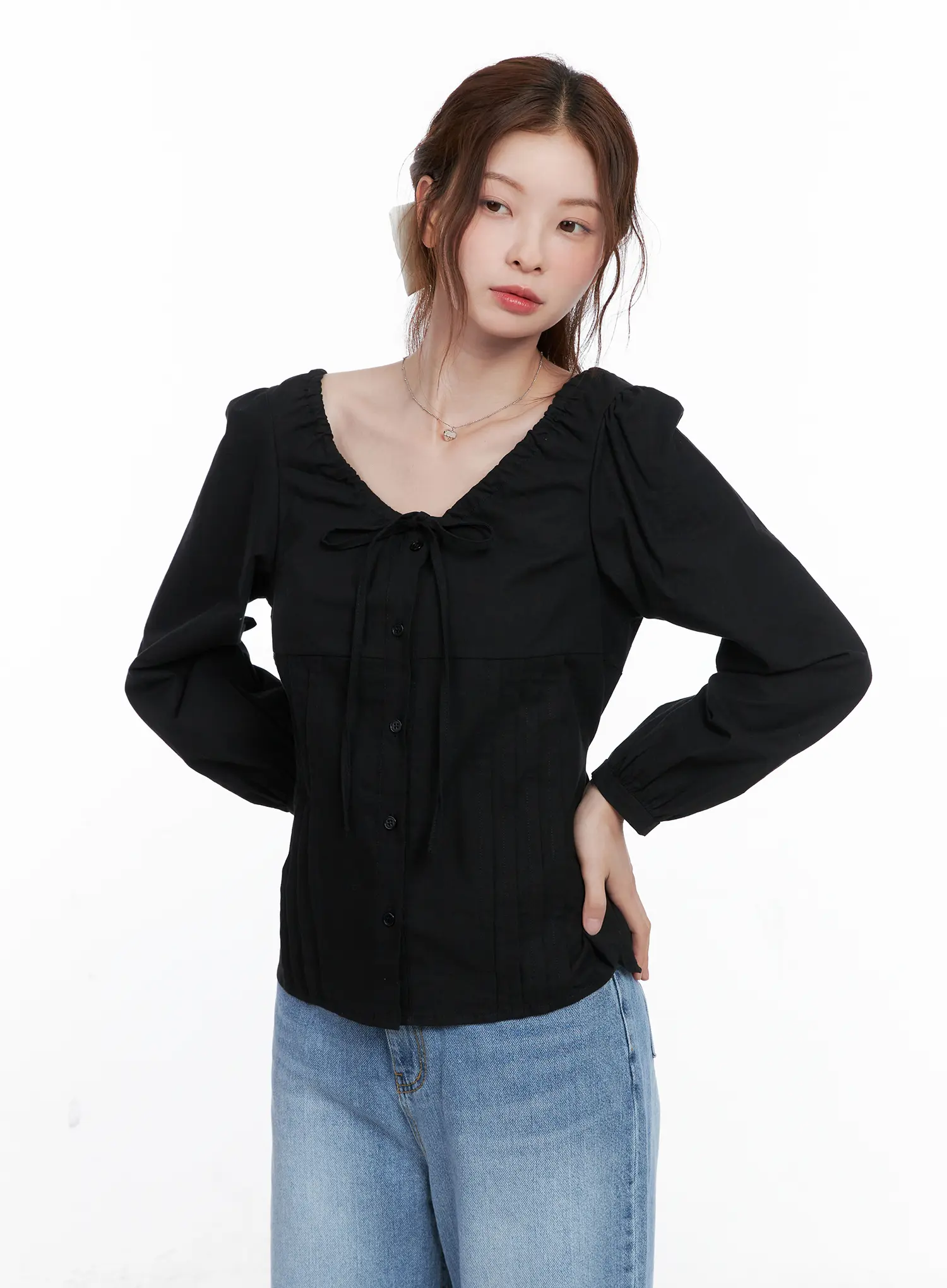 Chic Two-Way Ribbon Blouse CG521 - Image 9