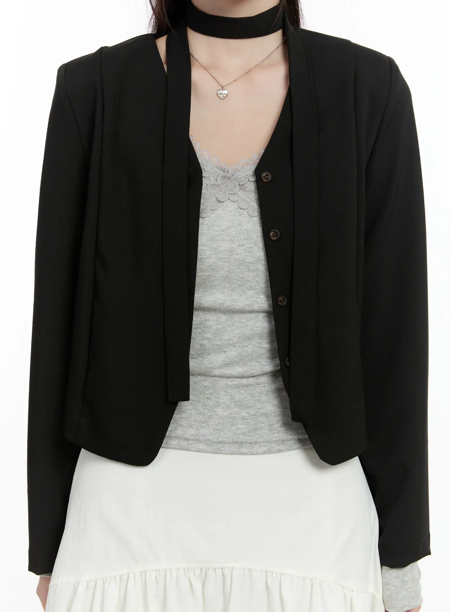 Chic U-Neck Crop Jacket with Scarf CM505 - Image 4