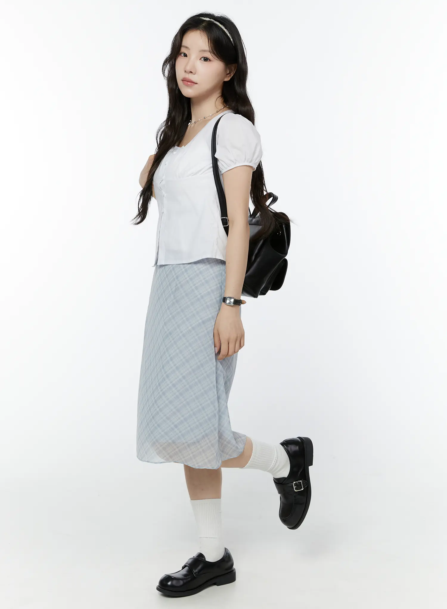 Chiffon Flare Plaid Midi Skirt IY507 - Image 2