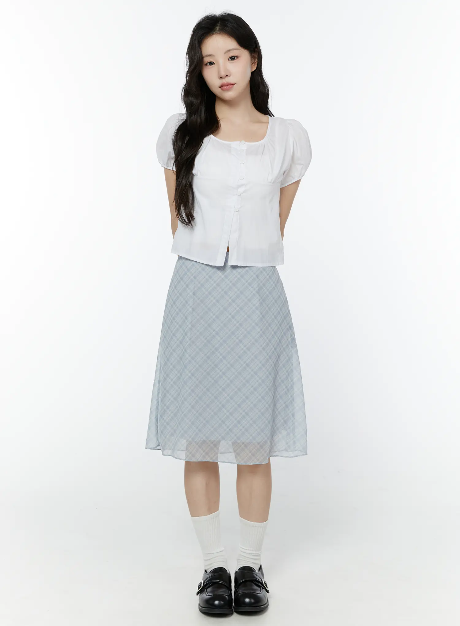 Chiffon Flare Plaid Midi Skirt IY507 - Image 5