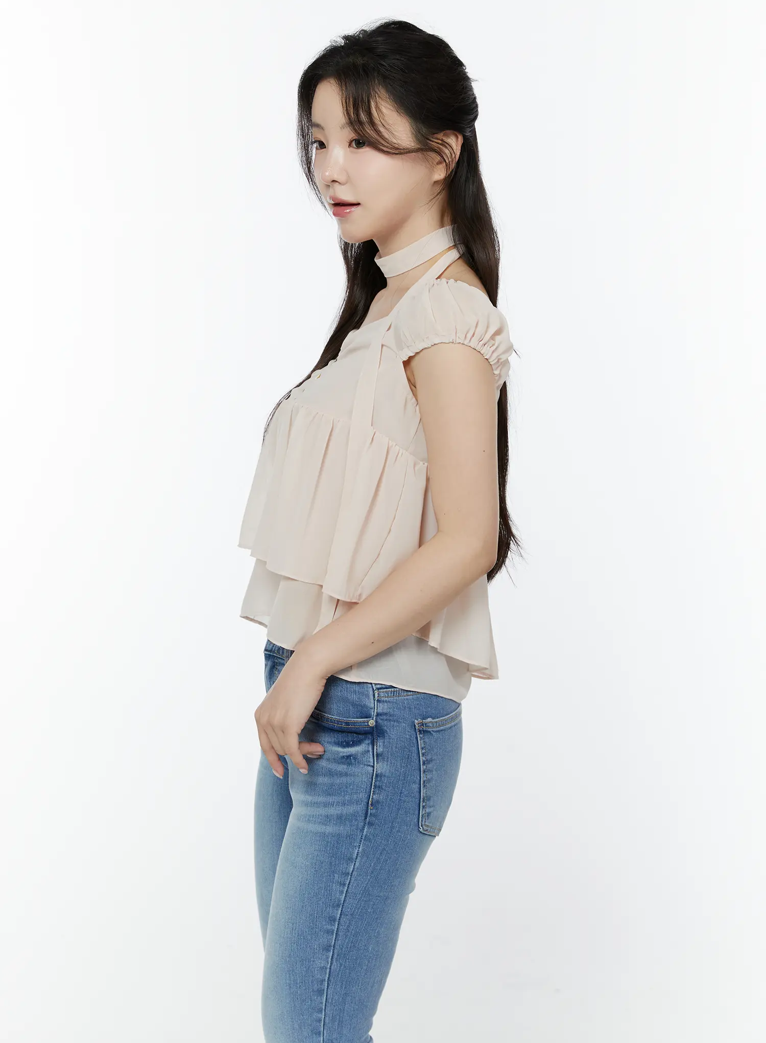 Chiffon Layered Blouse And Skinny Scarf Set IY511 - Image 5