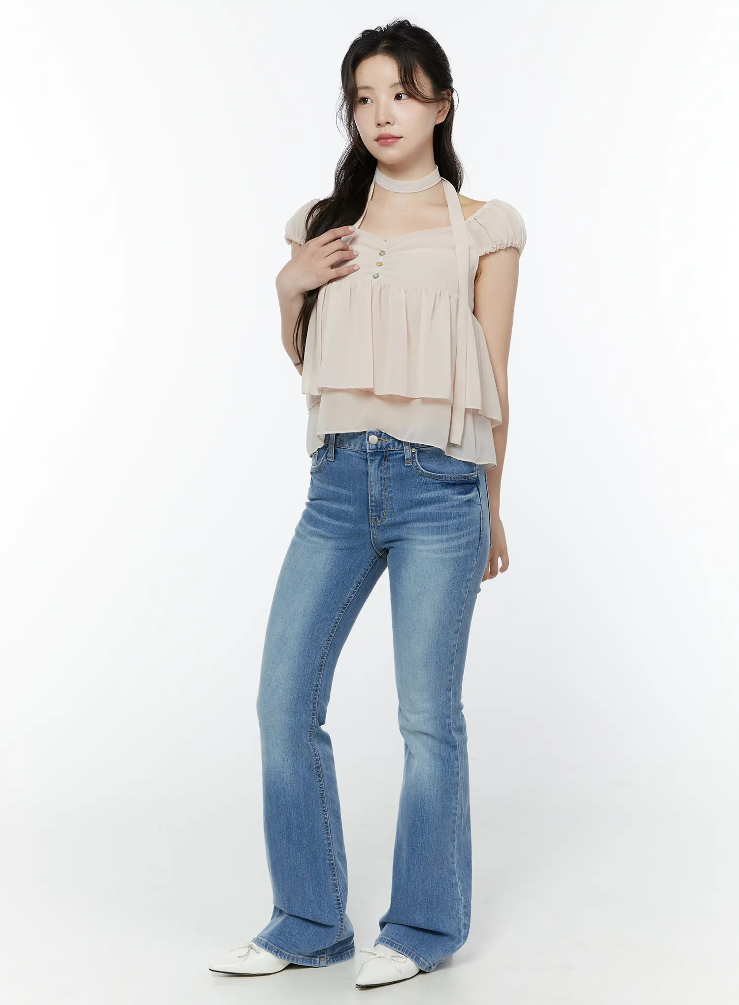 Chiffon Layered Blouse And Skinny Scarf Set IY511 - Image 7