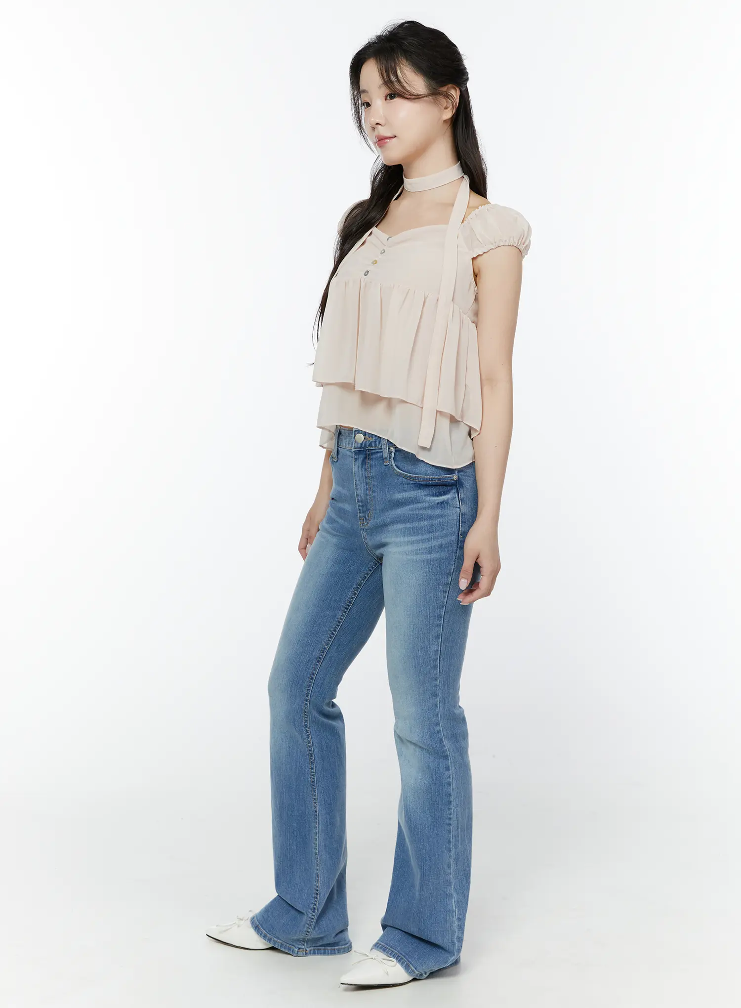 Chiffon Layered Blouse And Skinny Scarf Set IY511 - Image 8