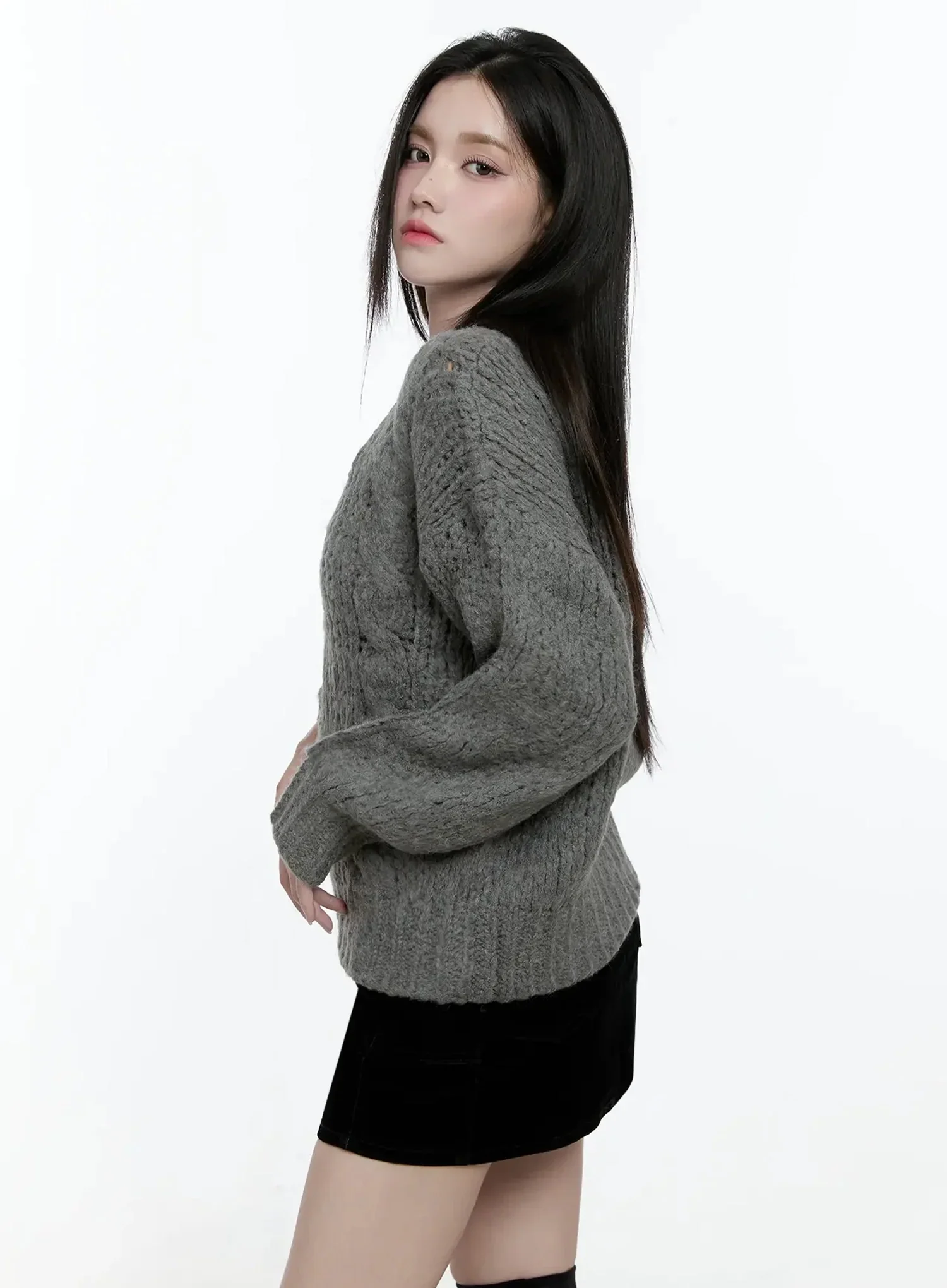 Chunky Cable Knit V-Neck Sweater IO527 - Image 7