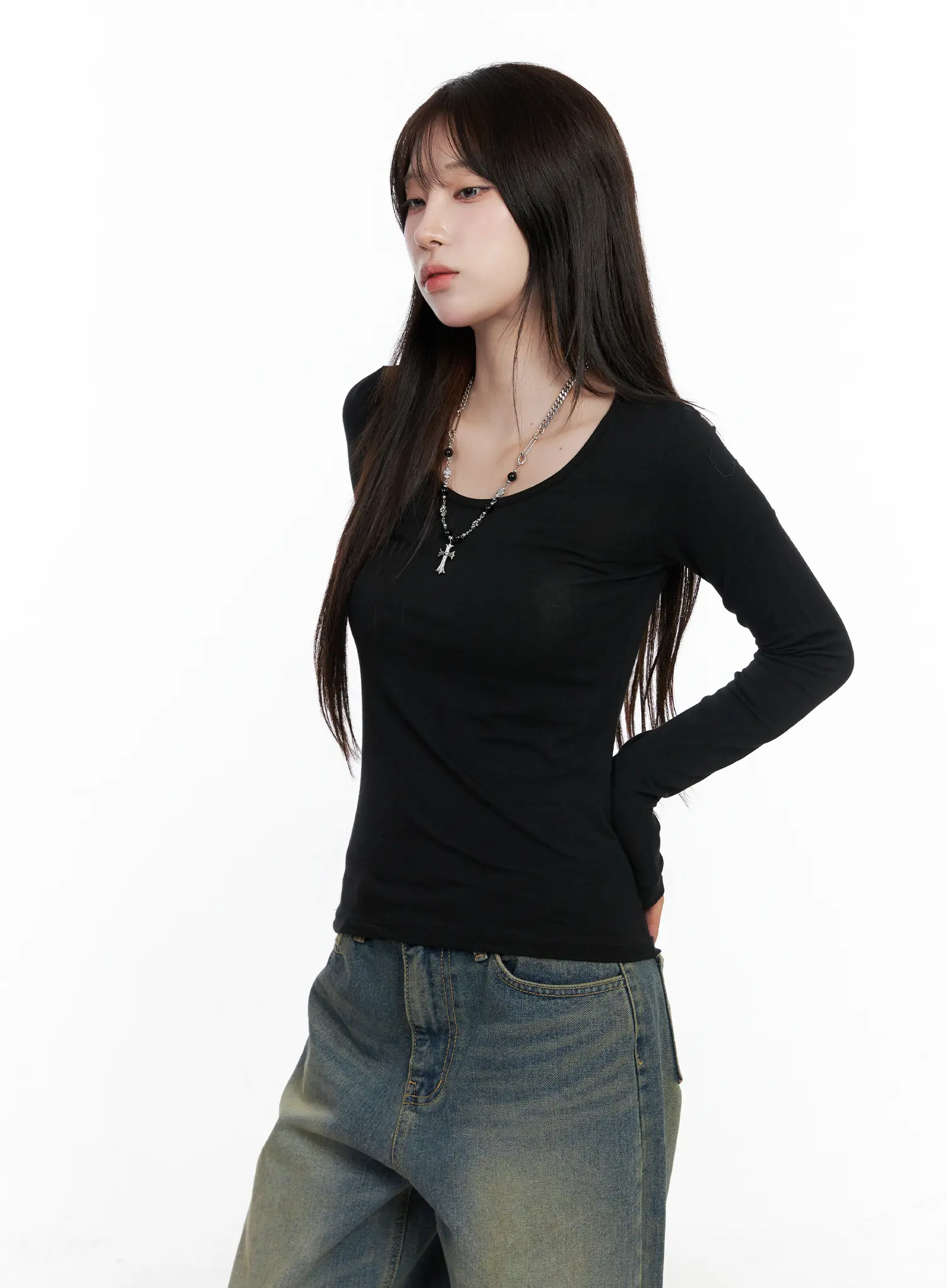 Classic U-Neck Long Sleeve Top CO520 - Image 2