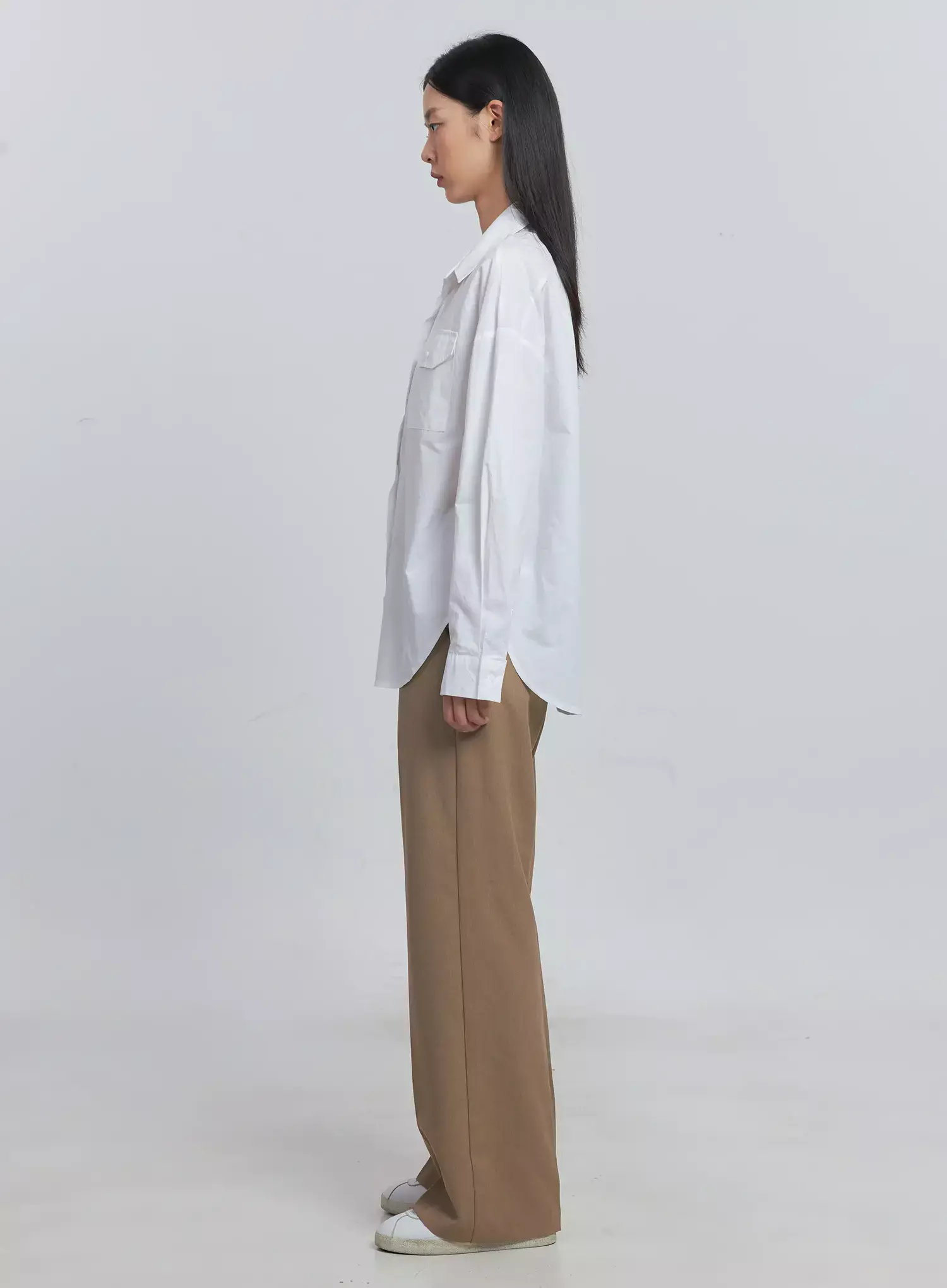 Classic Wide-Fit Slacks (Beige) IU512 - Image 9