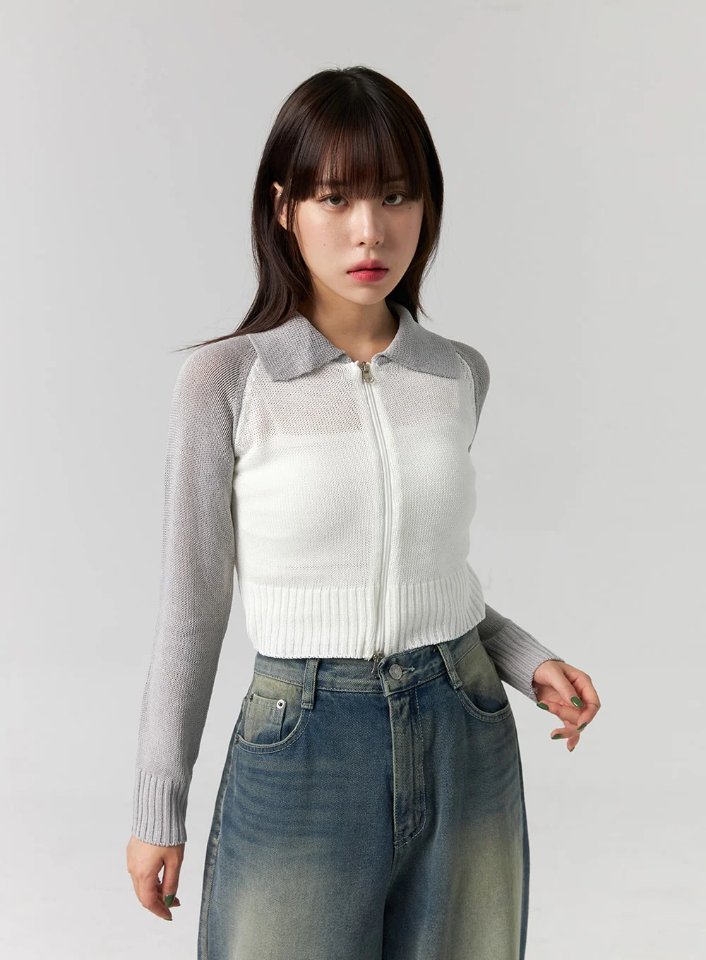 Collar Zip-Up Knit Sweater CG330 - Image 8
