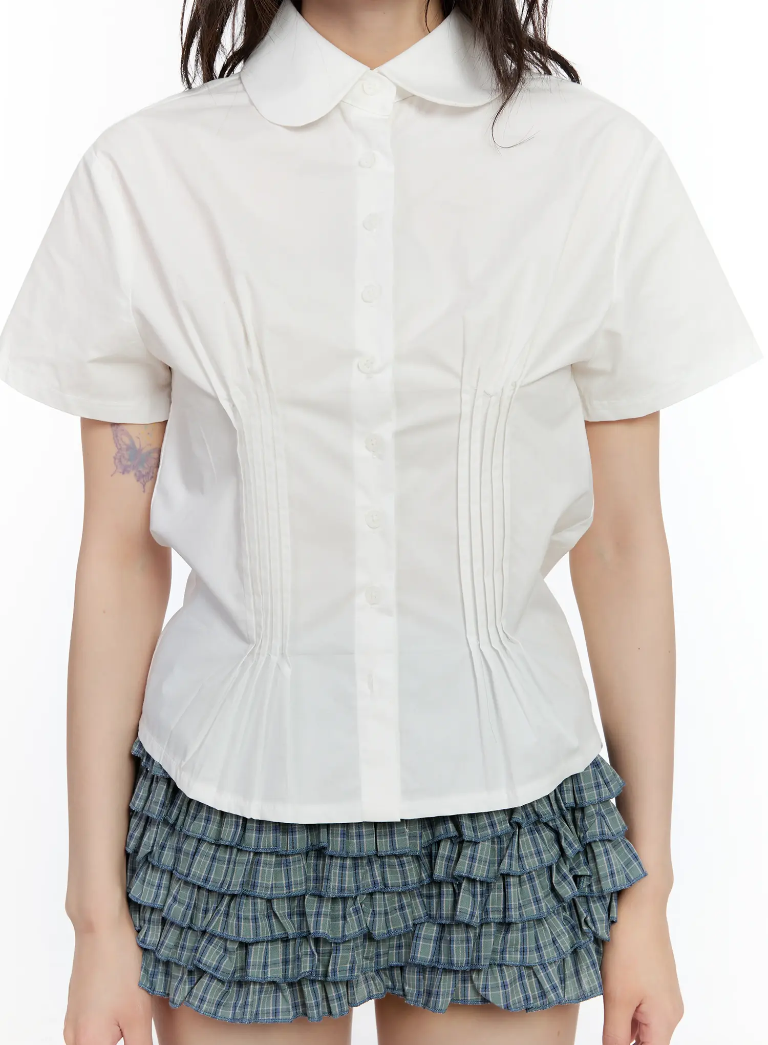Collared Pintuck Button-Up Top CL504 - Image 4