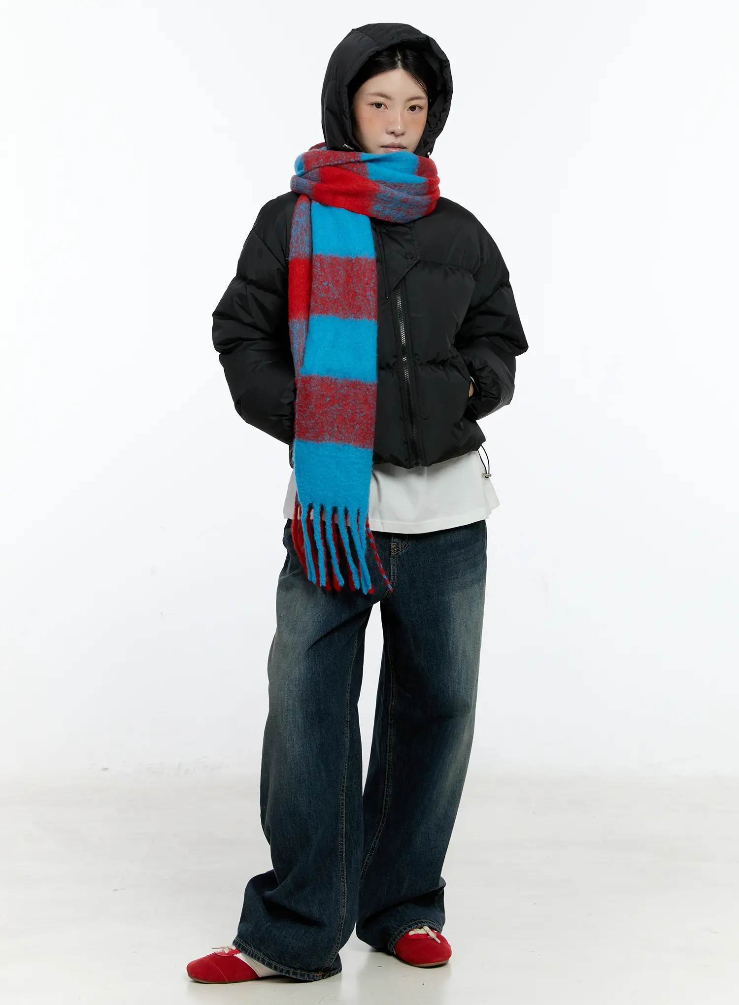 Contrast Checkered Fringe Scarf IN513 - Image 3