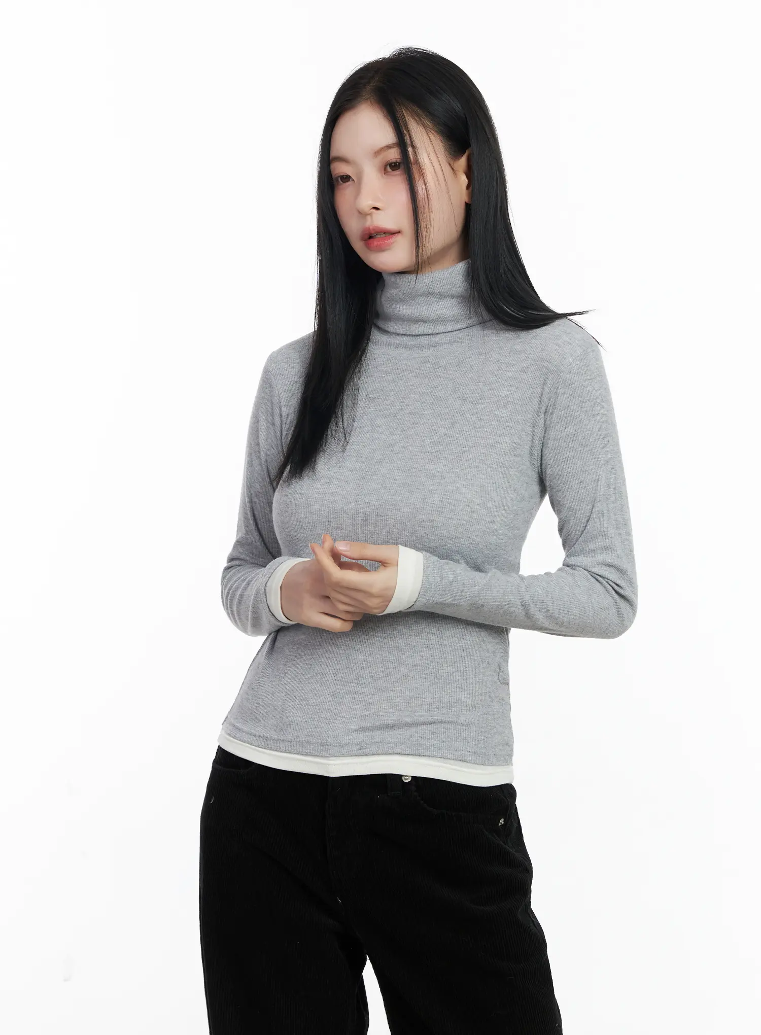 Contrast Cuff Turtleneck Long Sleeve Top CJ520 - Image 10