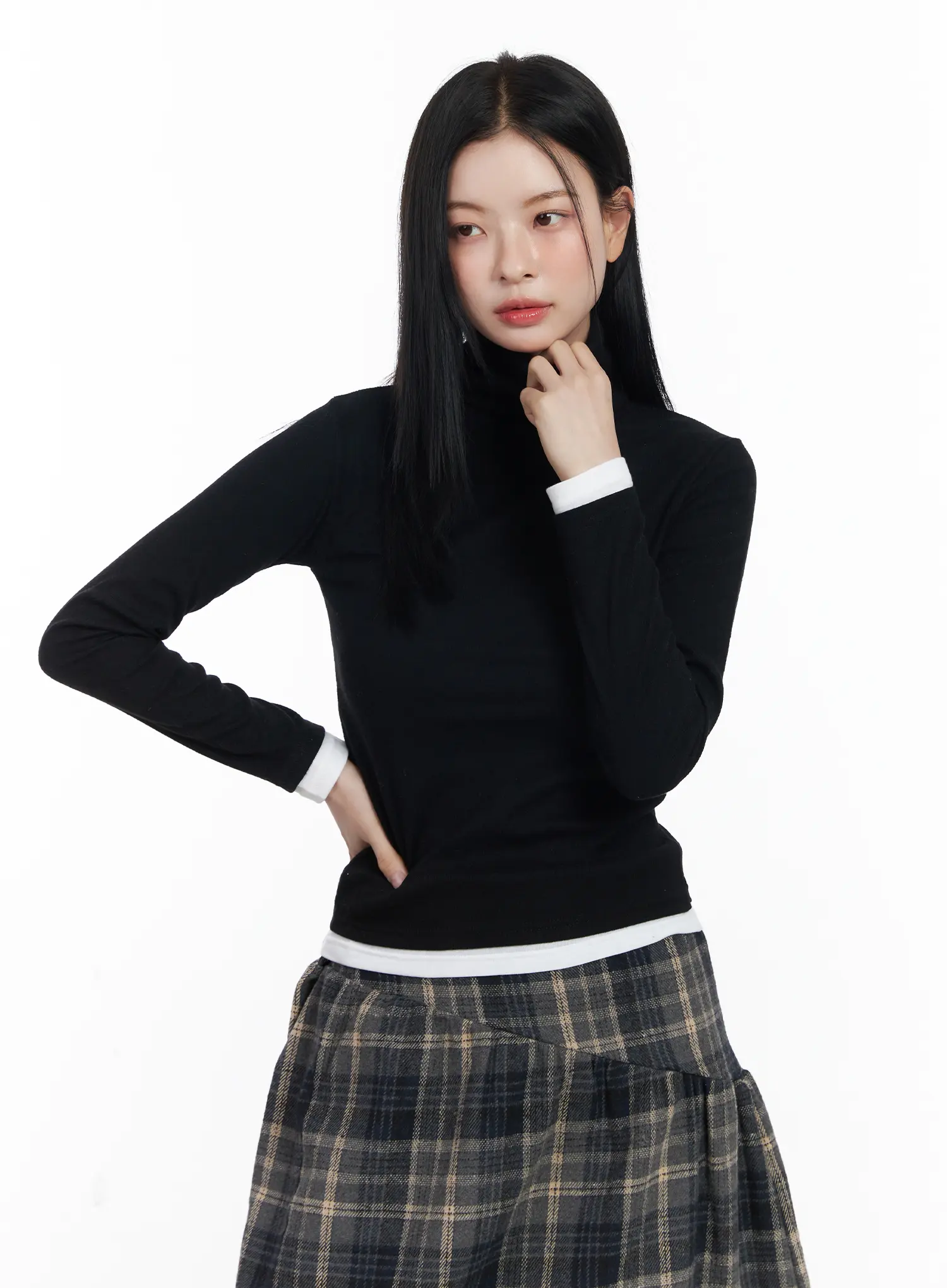 Contrast Cuff Turtleneck Long Sleeve Top CJ520 - Image 11