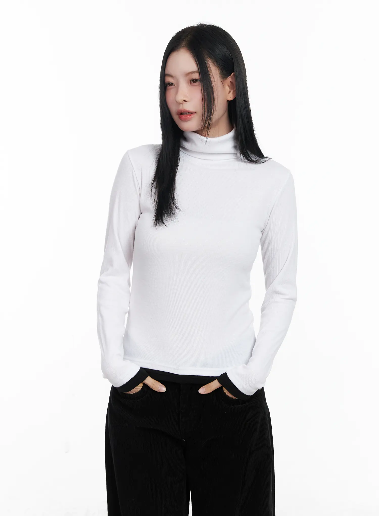 Contrast Cuff Turtleneck Long Sleeve Top CJ520 - Image 2