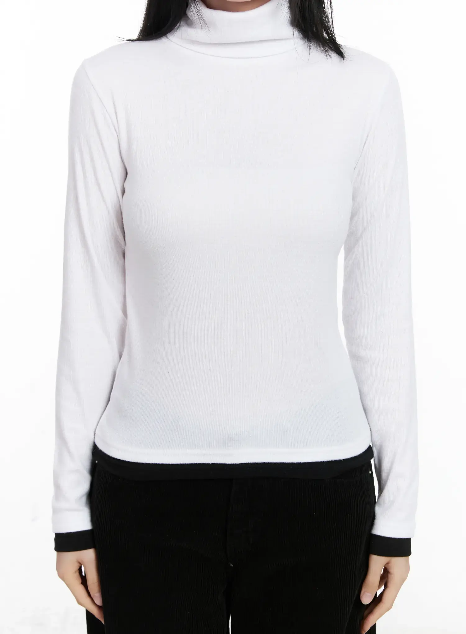 Contrast Cuff Turtleneck Long Sleeve Top CJ520 - Image 7