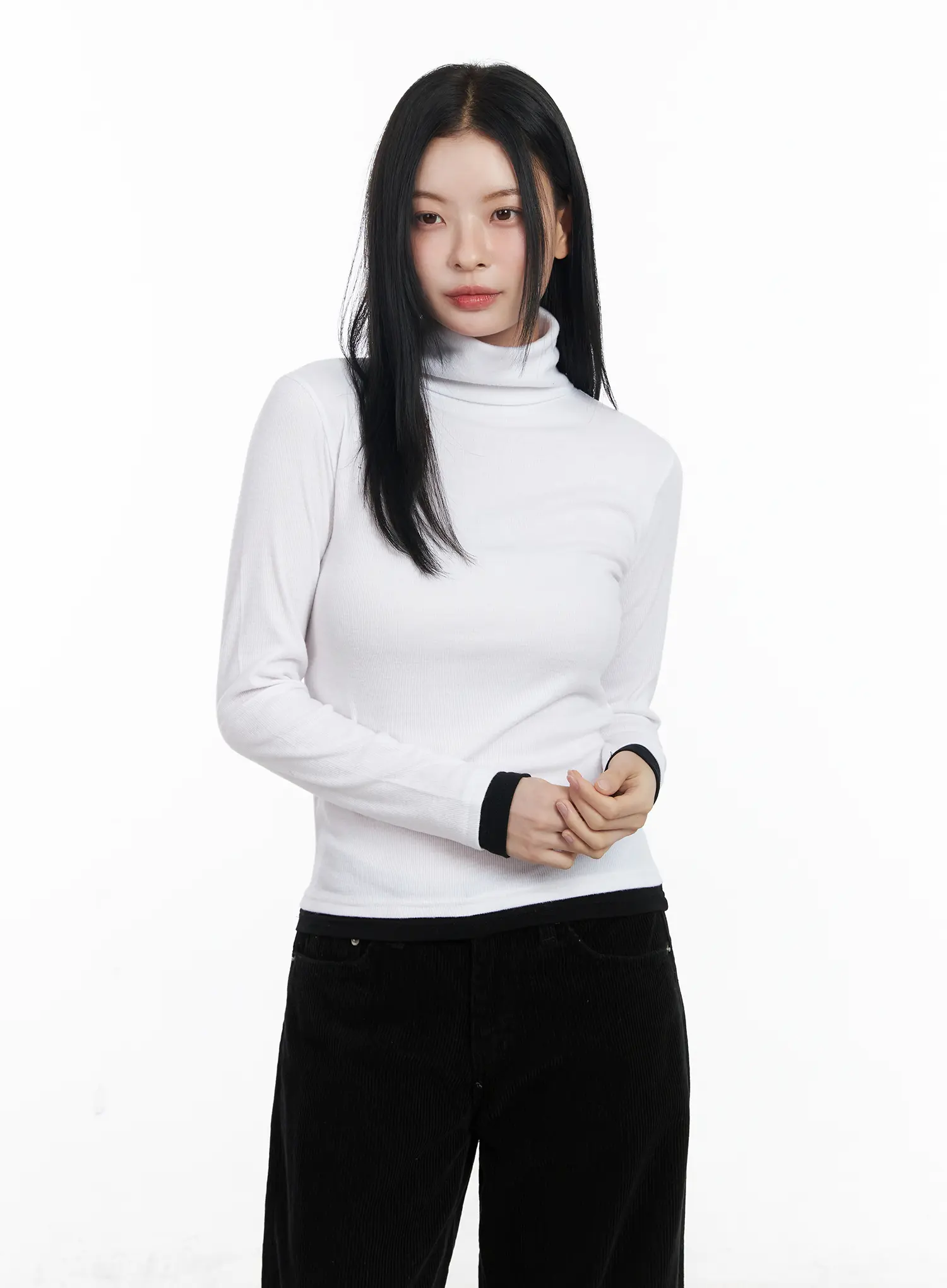 Contrast Cuff Turtleneck Long Sleeve Top CJ520 - Image 8