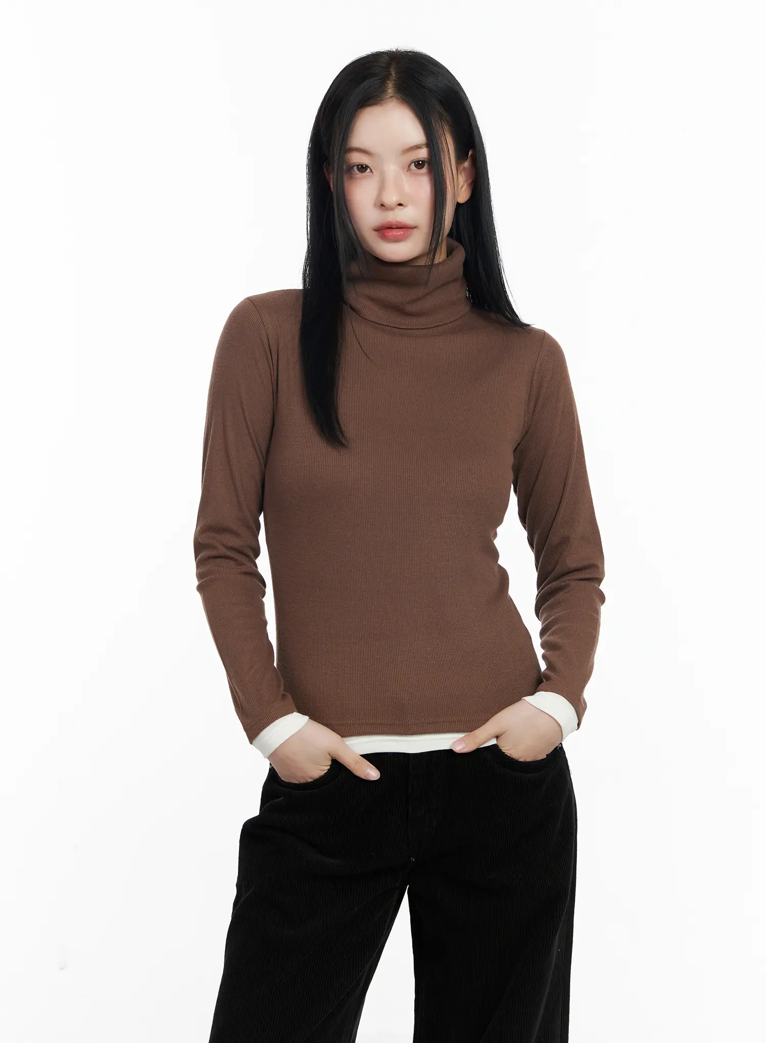 Contrast Cuff Turtleneck Long Sleeve Top CJ520 - Image 9