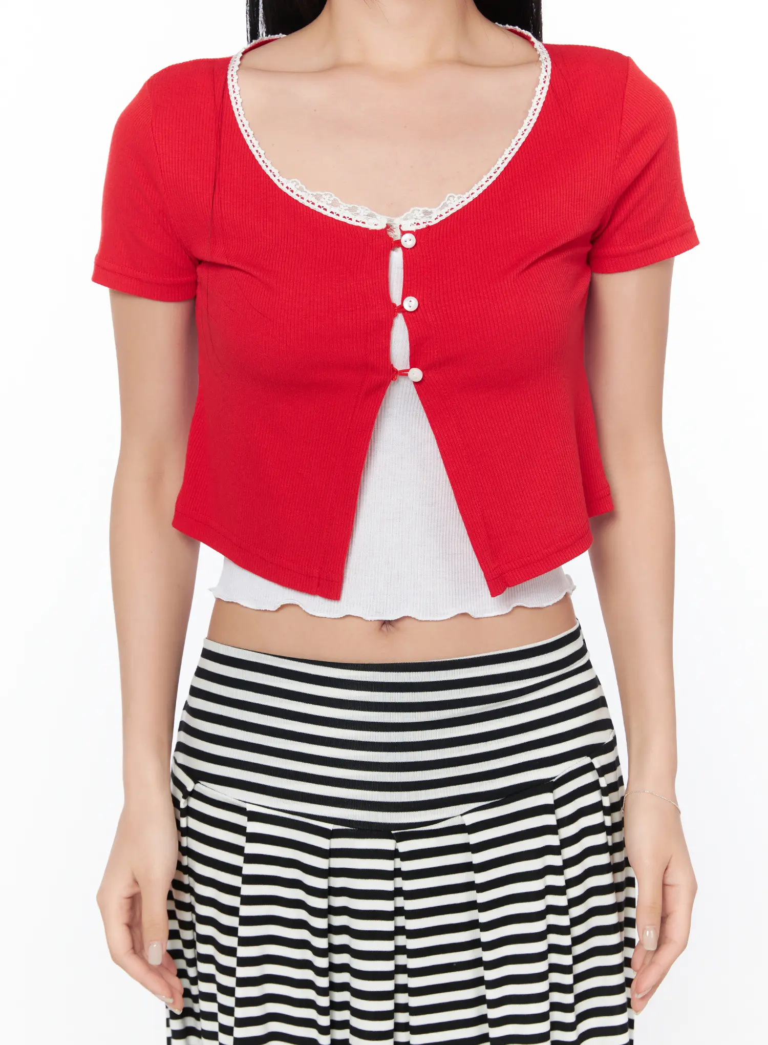 Contrast Lace Crop Cardigan CY512 - Image 8
