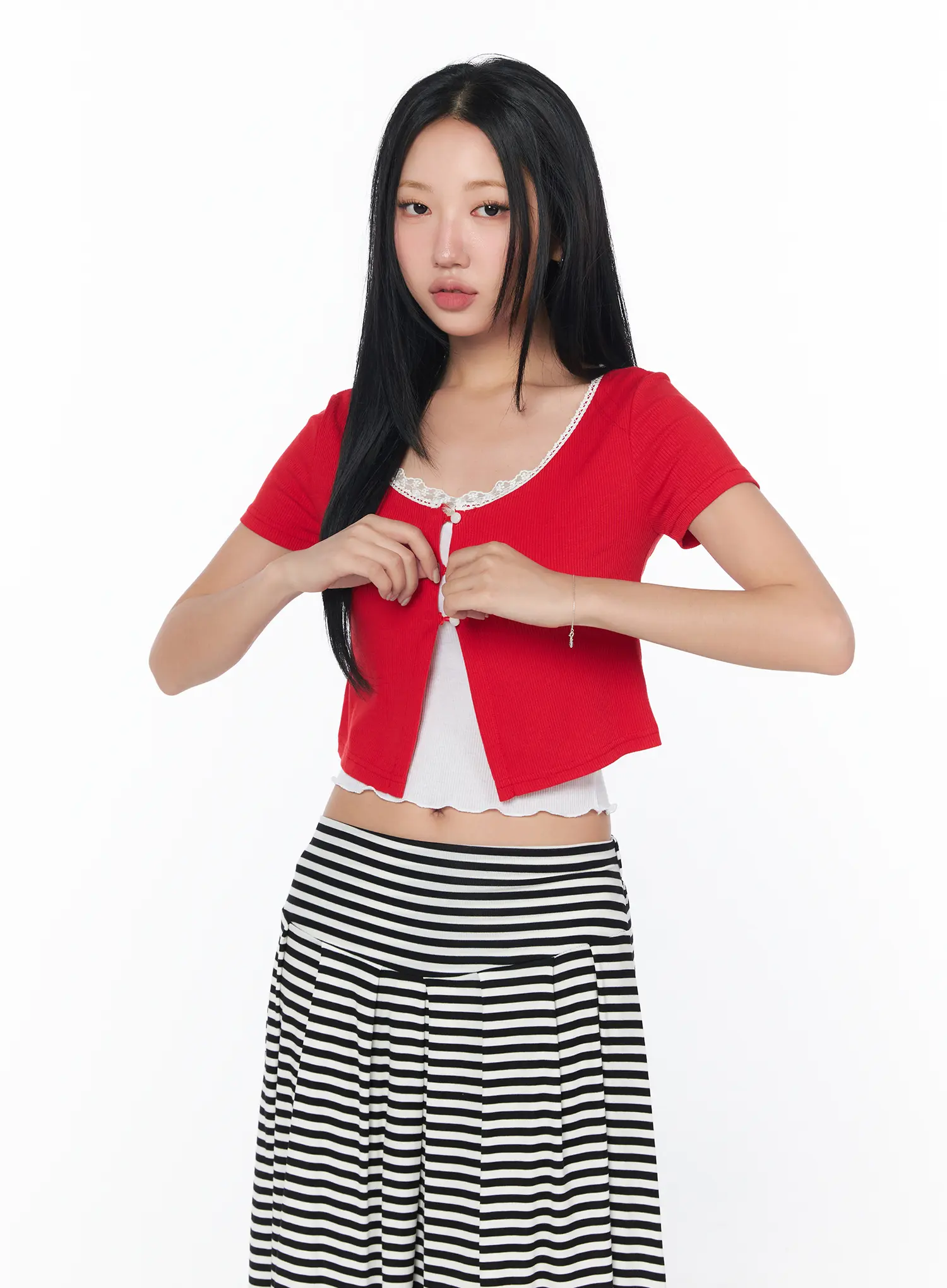 Contrast Lace Crop Cardigan CY512 - Image 9