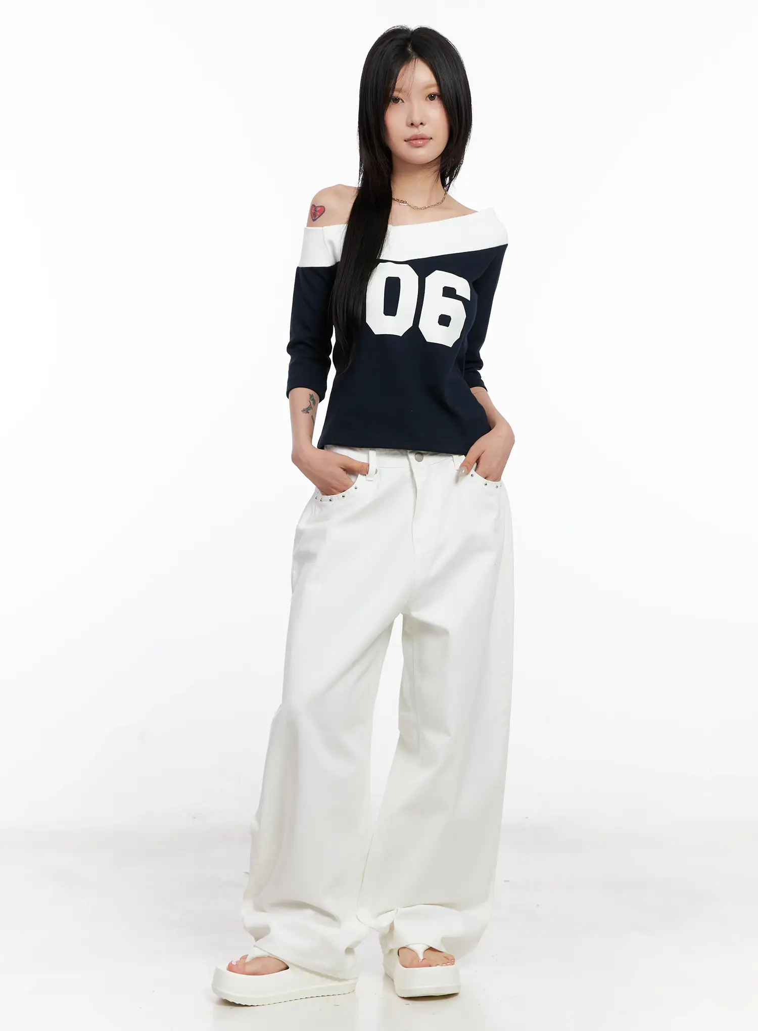 Contrast Number Off-Shoulder Tee CL525 - Image 3
