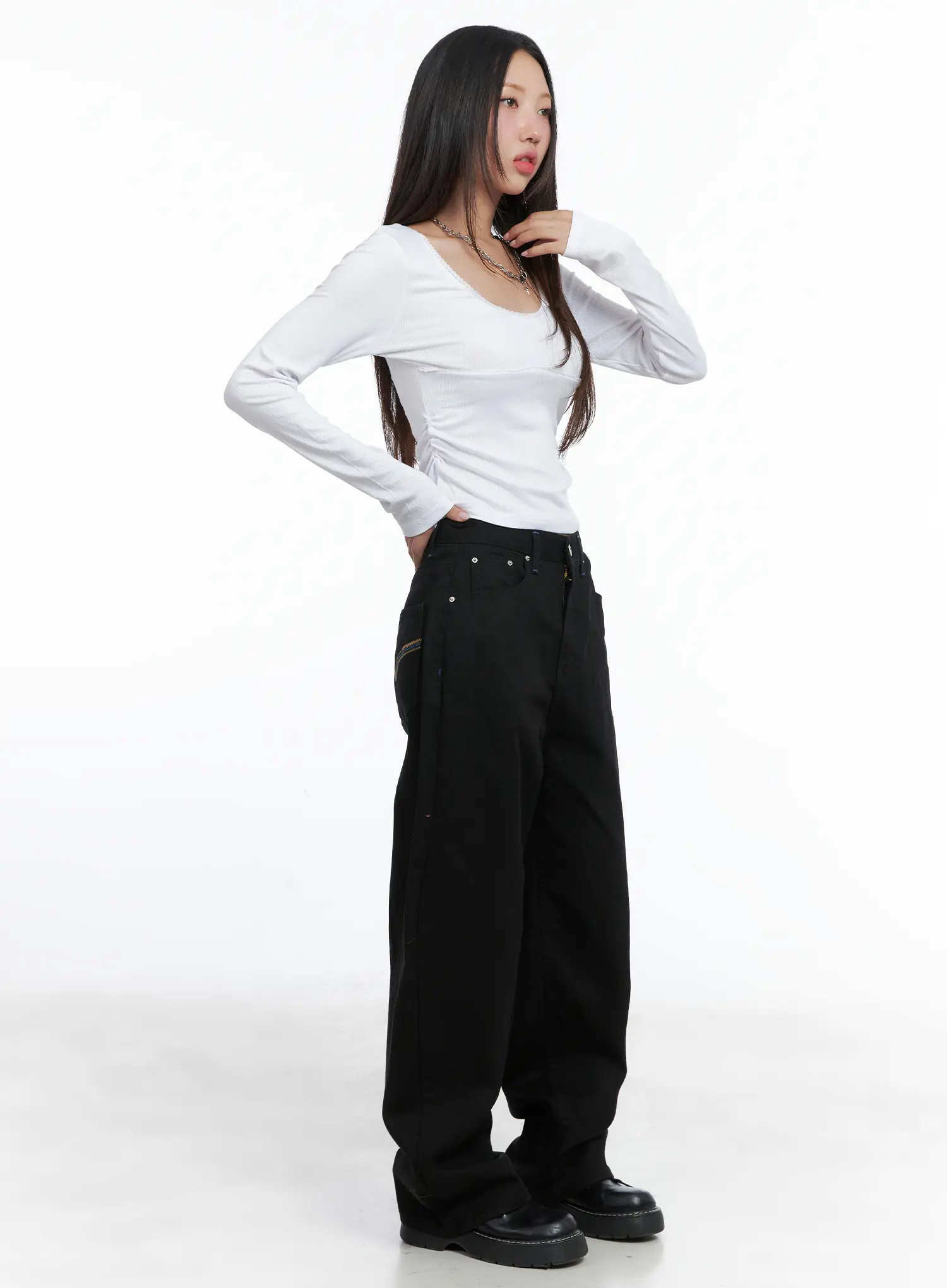 Contrast Stitch Wide-Leg Pants CS502 - Image 4