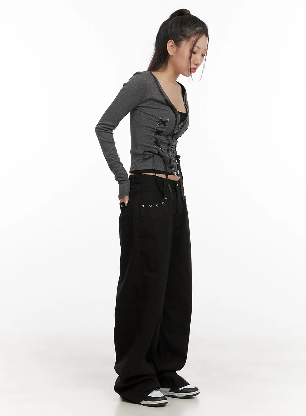 Cotton Eyelet Detail Wide-Leg Pants CD416 - Image 3