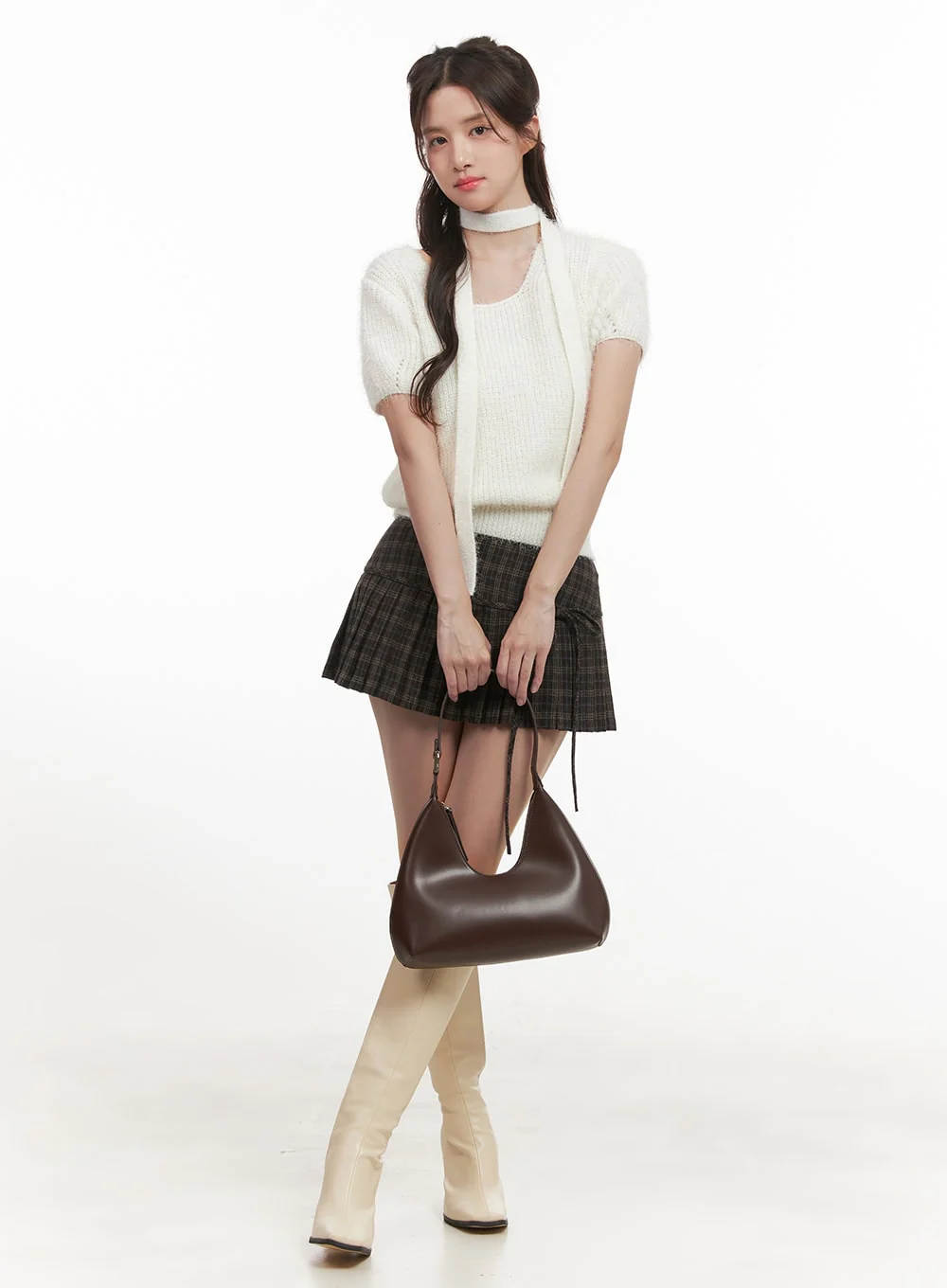 Cozy Knit Short-Sleeve Sweater with Scarf CJ514 - Image 2