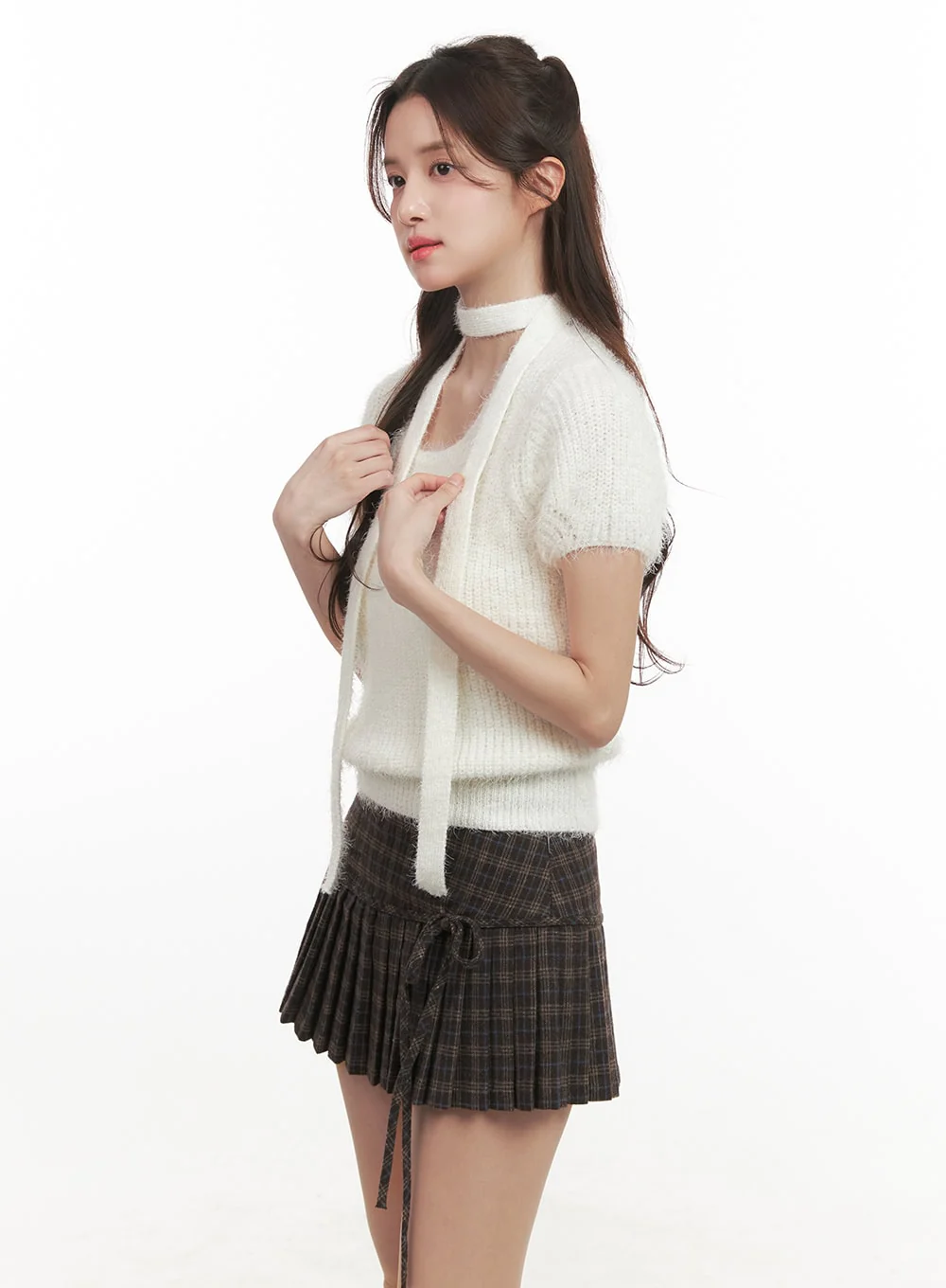 Cozy Knit Short-Sleeve Sweater with Scarf CJ514 - Image 5