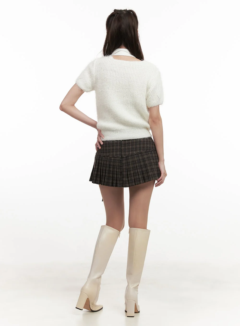 Cozy Knit Short-Sleeve Sweater with Scarf CJ514 - Image 8