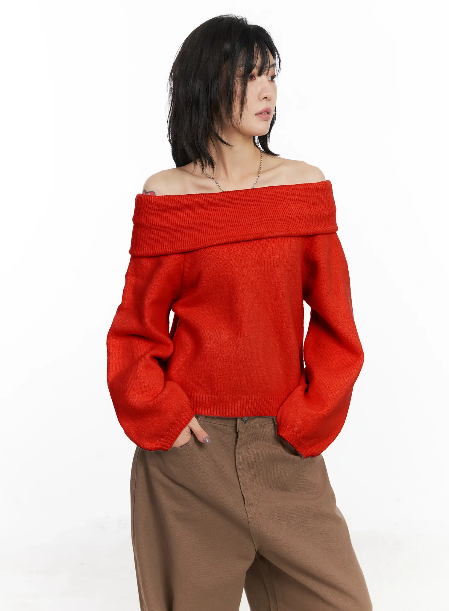 Cozy Off-Shoulder Knit Sweater CN528 - Image 10