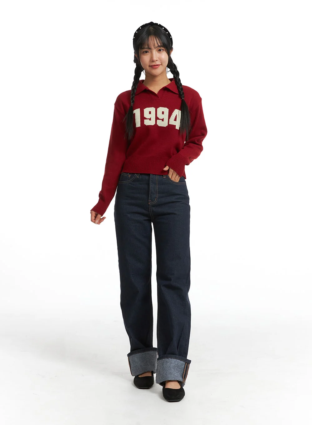 Crop Collar Lettering Sweater OJ404 - Image 2