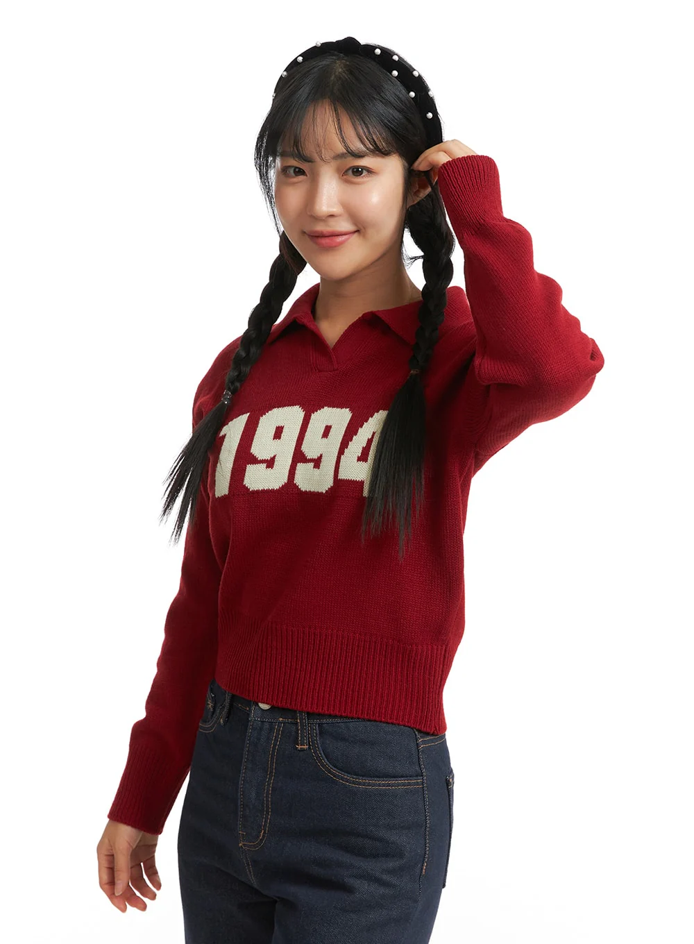 Crop Collar Lettering Sweater OJ404 - Image 5