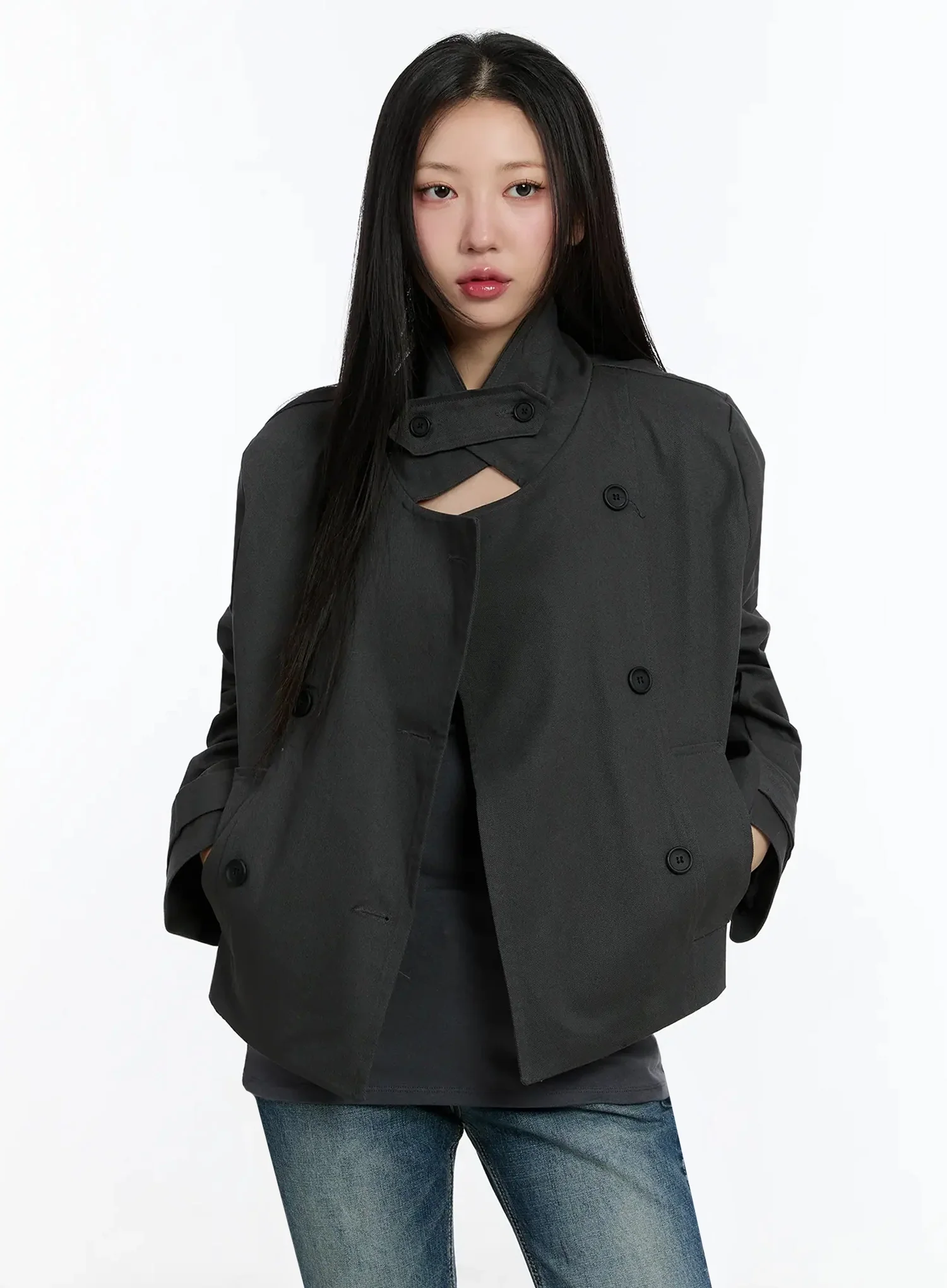 Cropped Double High-Neck French Jacket IM509 - Image 2