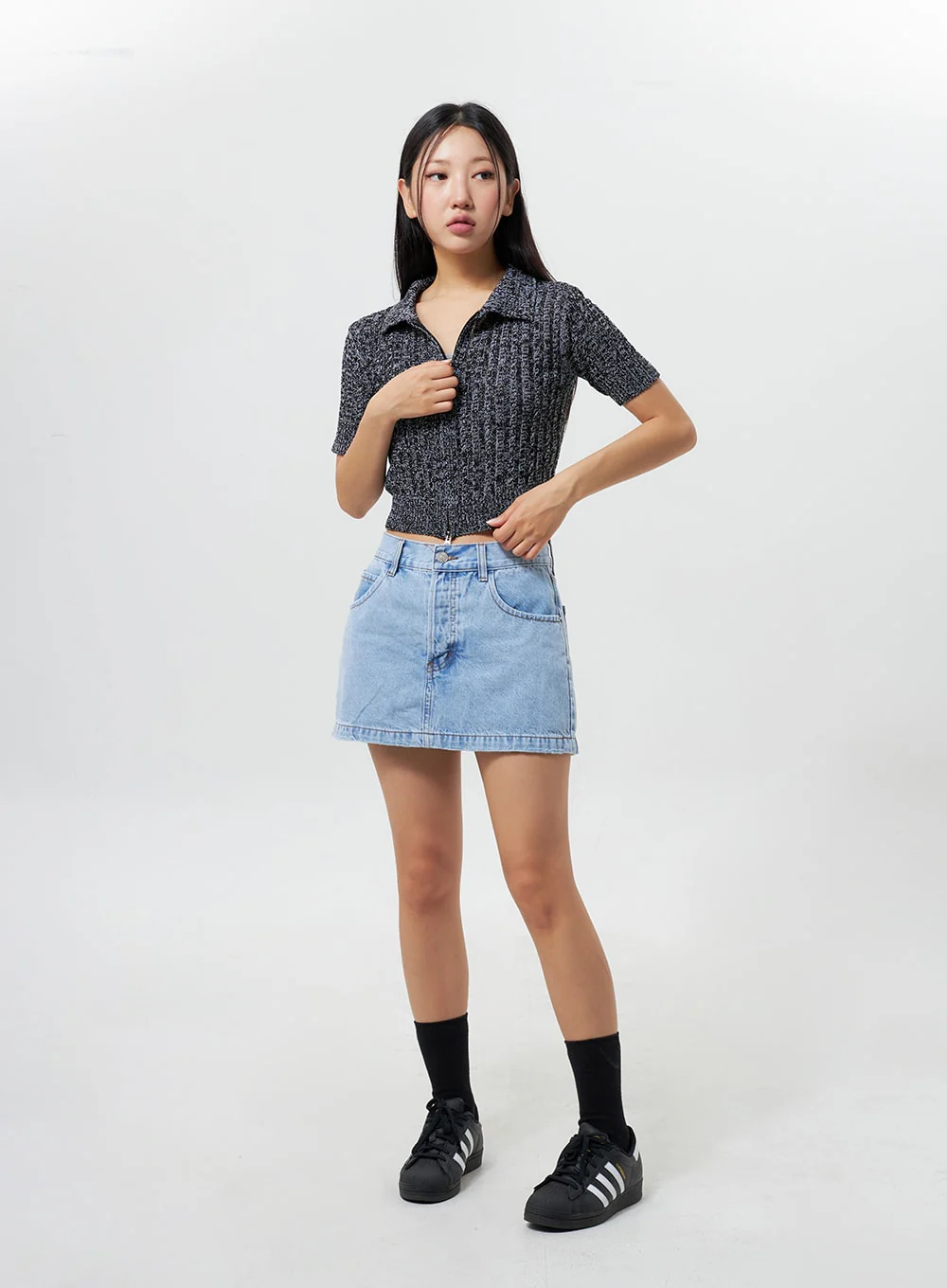 Cropped Knit Zip-Up CY325 - Image 7