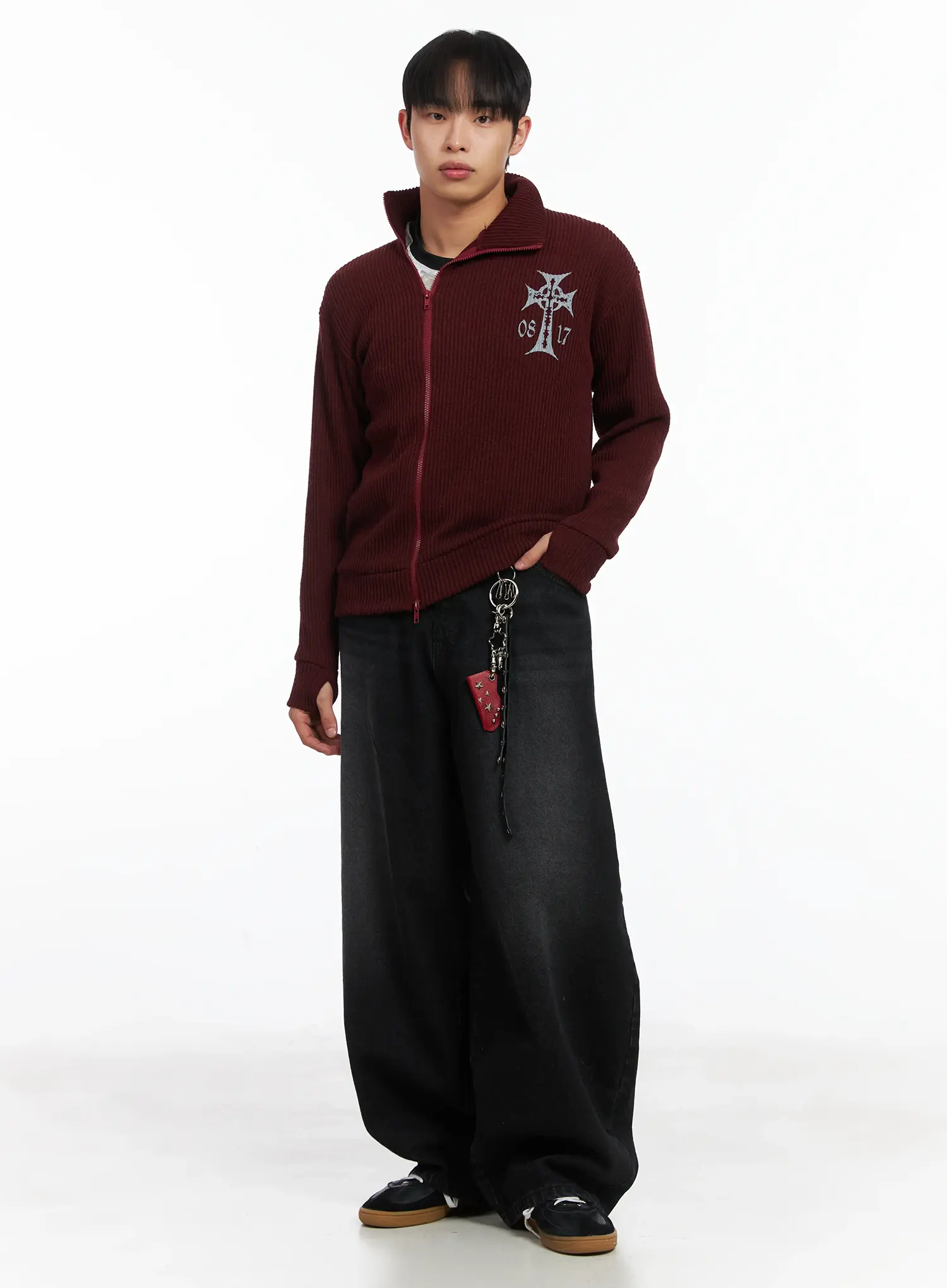 Cross Print High Neck Zip-Up Cardigan ID515 - Image 2
