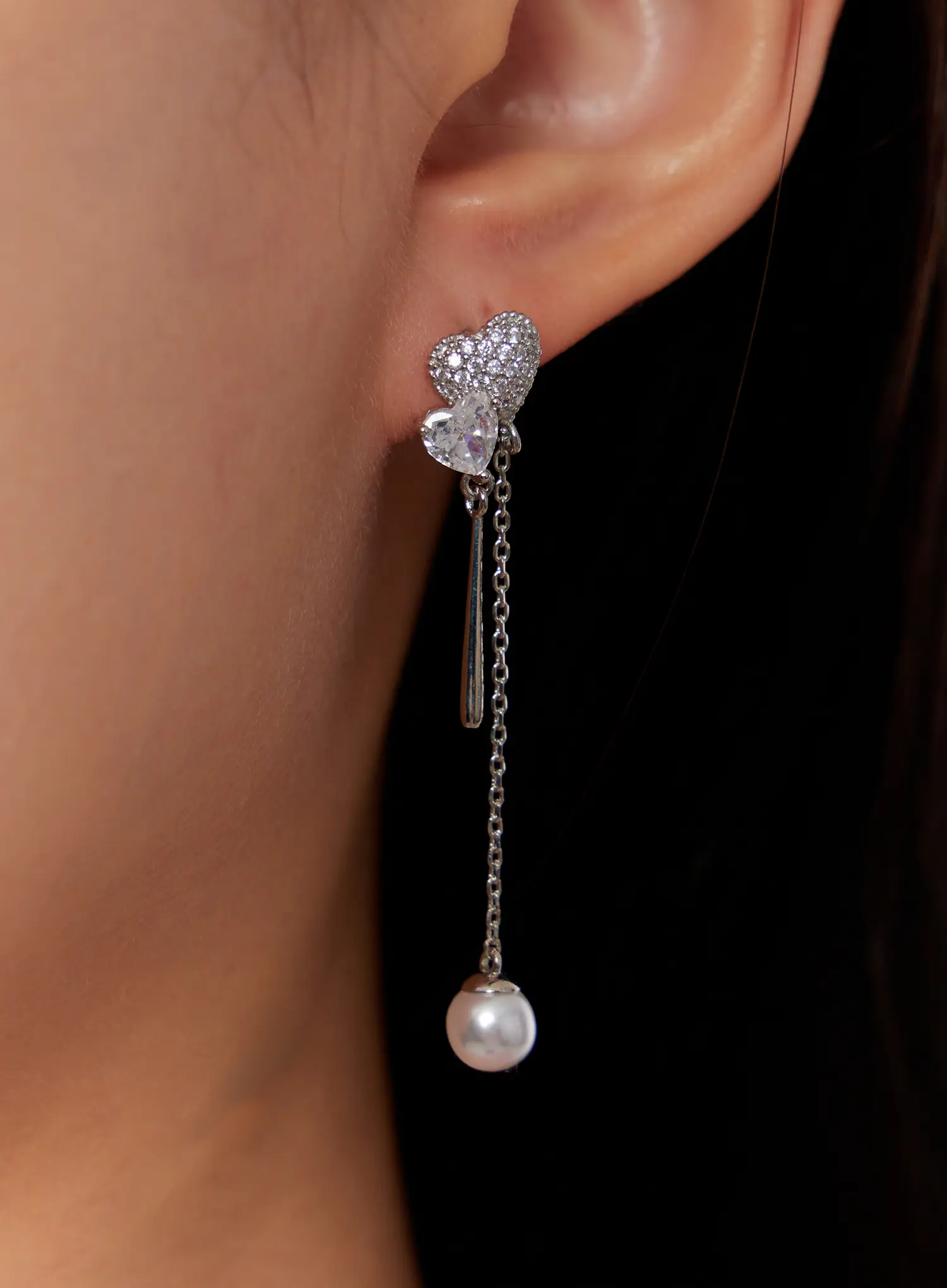 Crystal Heart Drop Chain Earrings IO527